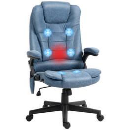 Homcom - High Back Vibration Massage Office Chair with 6 Vibration Points, Heated Reclining PU Leather Computer Chair - Blue