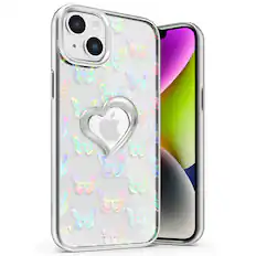 Front. Vena - vLove Glitter Heart Case for Apple iPhone 15 Plus / iPhone 14 Plus - Butterfly - Multicolored.