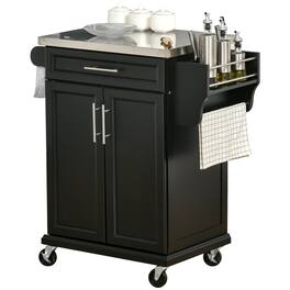 Homcom - Rolling Kitchen Island on Wheels with Drawer, Spice Rack - Black