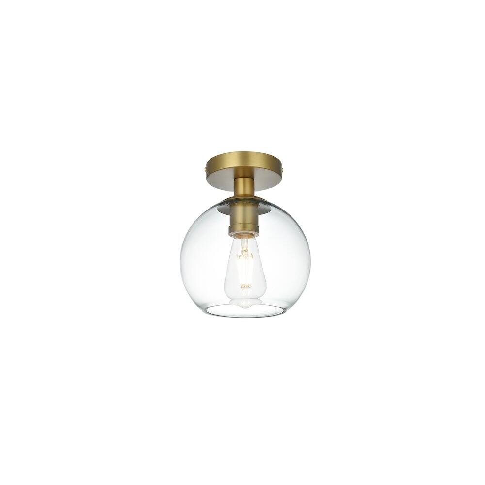 Left. Living District - Baxter 8 Inch Flush Mount Ceiling Light Clear Shade in Satin Gold - Satin Gold And Clear.