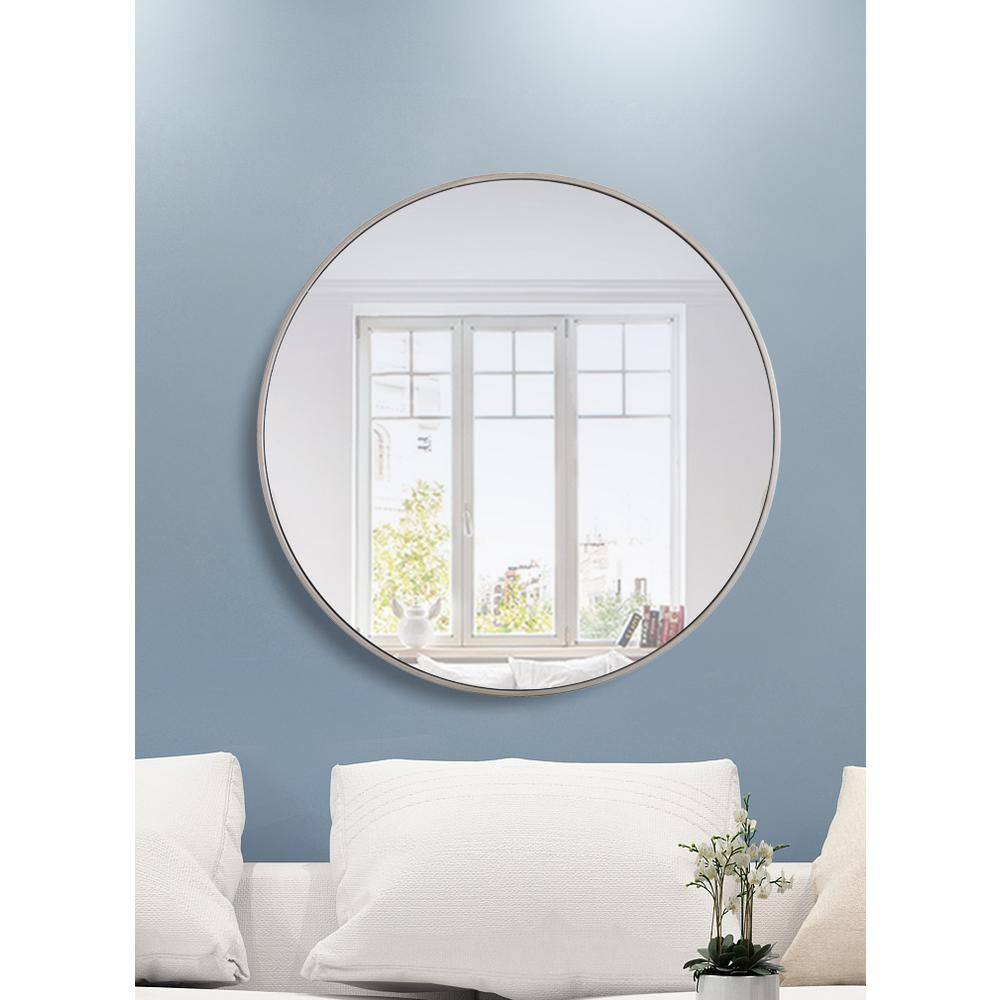Left. Elegant Decor - Metal frame Round Mirror 36 inch Silver finish - Silver.
