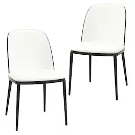 LeisureMod - Tule 2-PCS Modern Upholstered Dining Chair, Mid-Century Padded Cushion Accent Side Chair with Powder-Coated Steel Legs - Black/White