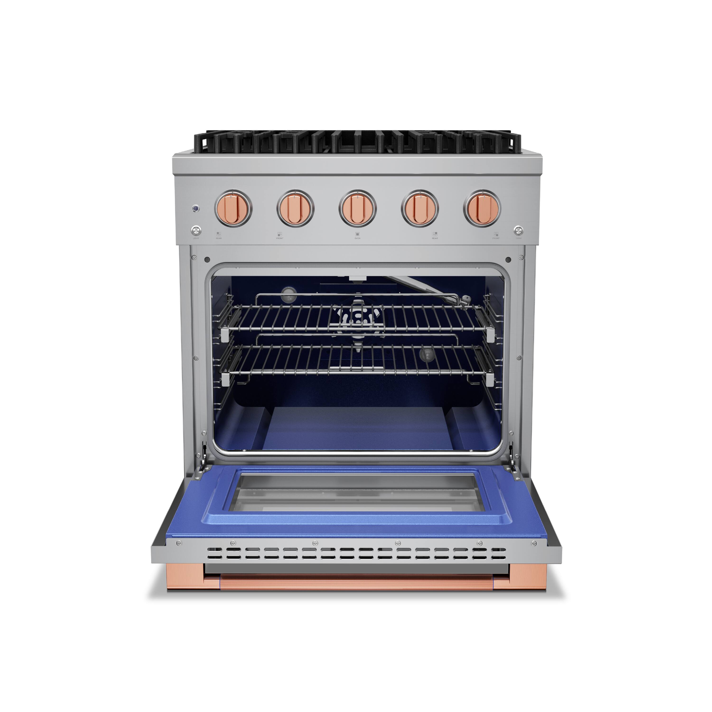 Angle. Hauslane - 30" Rose Gold Gas Range 4 Burners (20,000 BTU) 4.2 cu.ft Convection Oven 5 Racks Convertible NG/LP - Rose Gold.