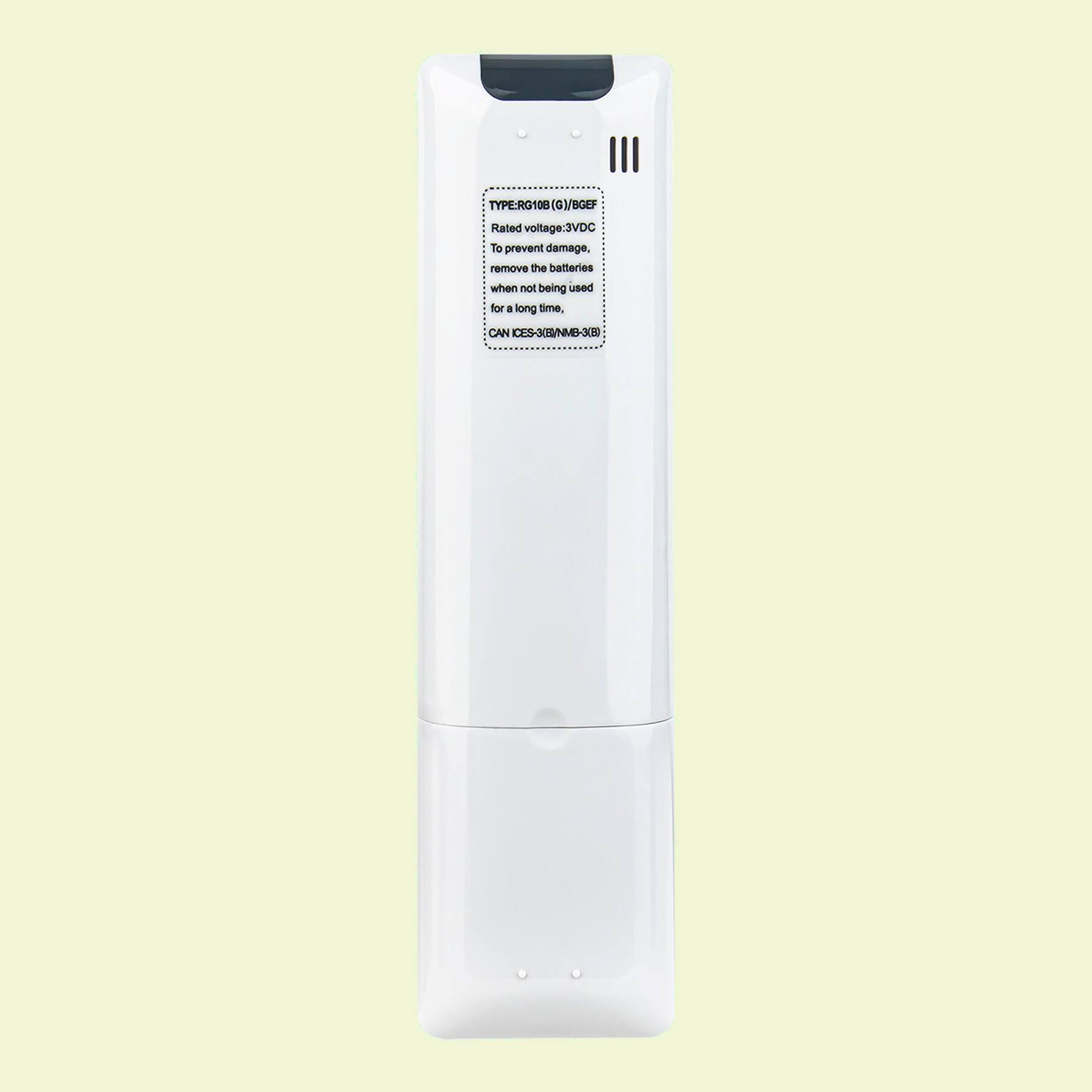 TYPE:R010B(G)/BGE  
Rated voltage:3VDC  
To prevent damage, remove the batteries when not being used for a long time.  
CAN ICES-3(8/NMB-3080)