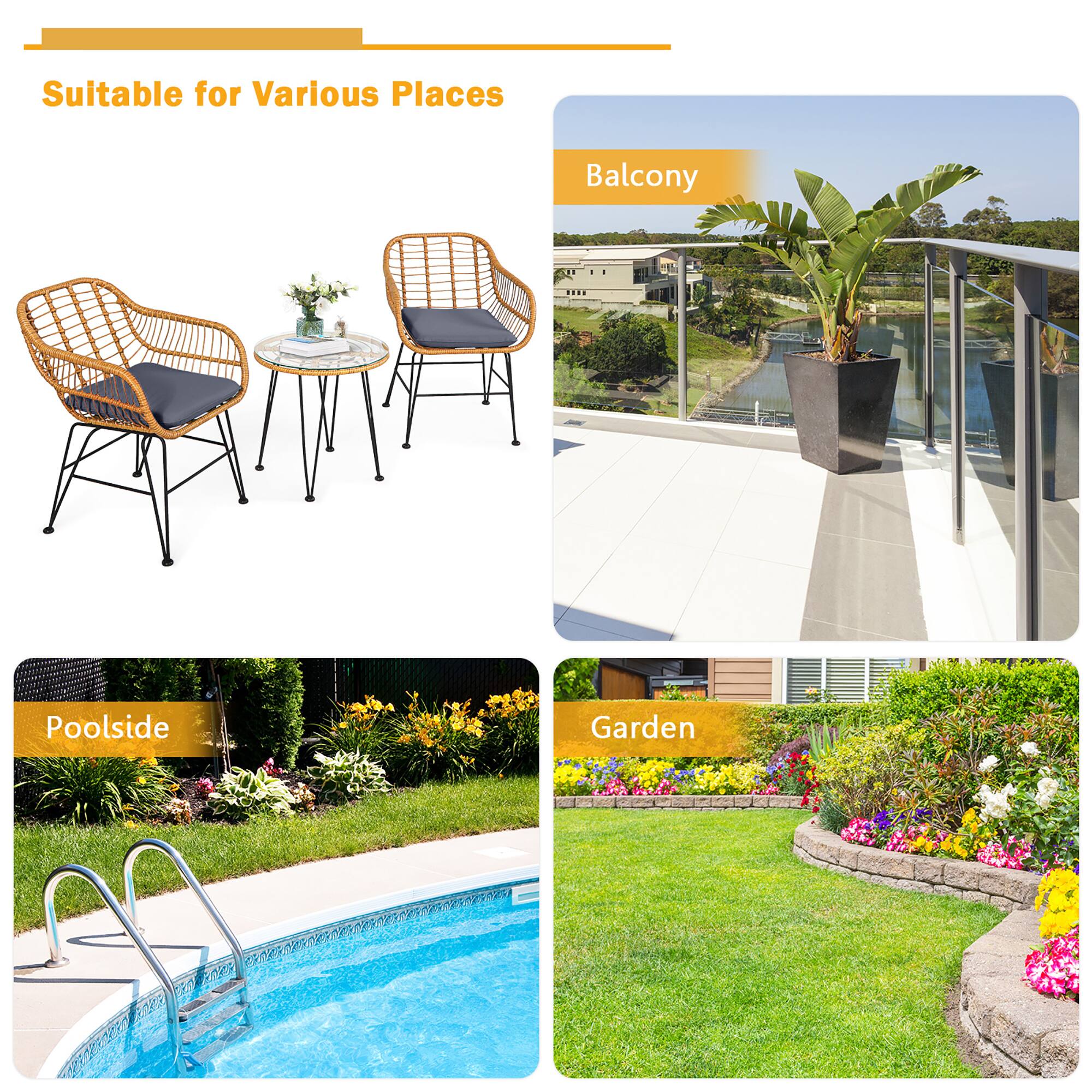 Suitable for Various Places

Balcony

Poolside

Garden