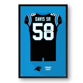 Sporticulture - Thomas Davis Sr. Carolina Panthers Framed 27" x 39" Retired Jersey Art Print - Multicolor