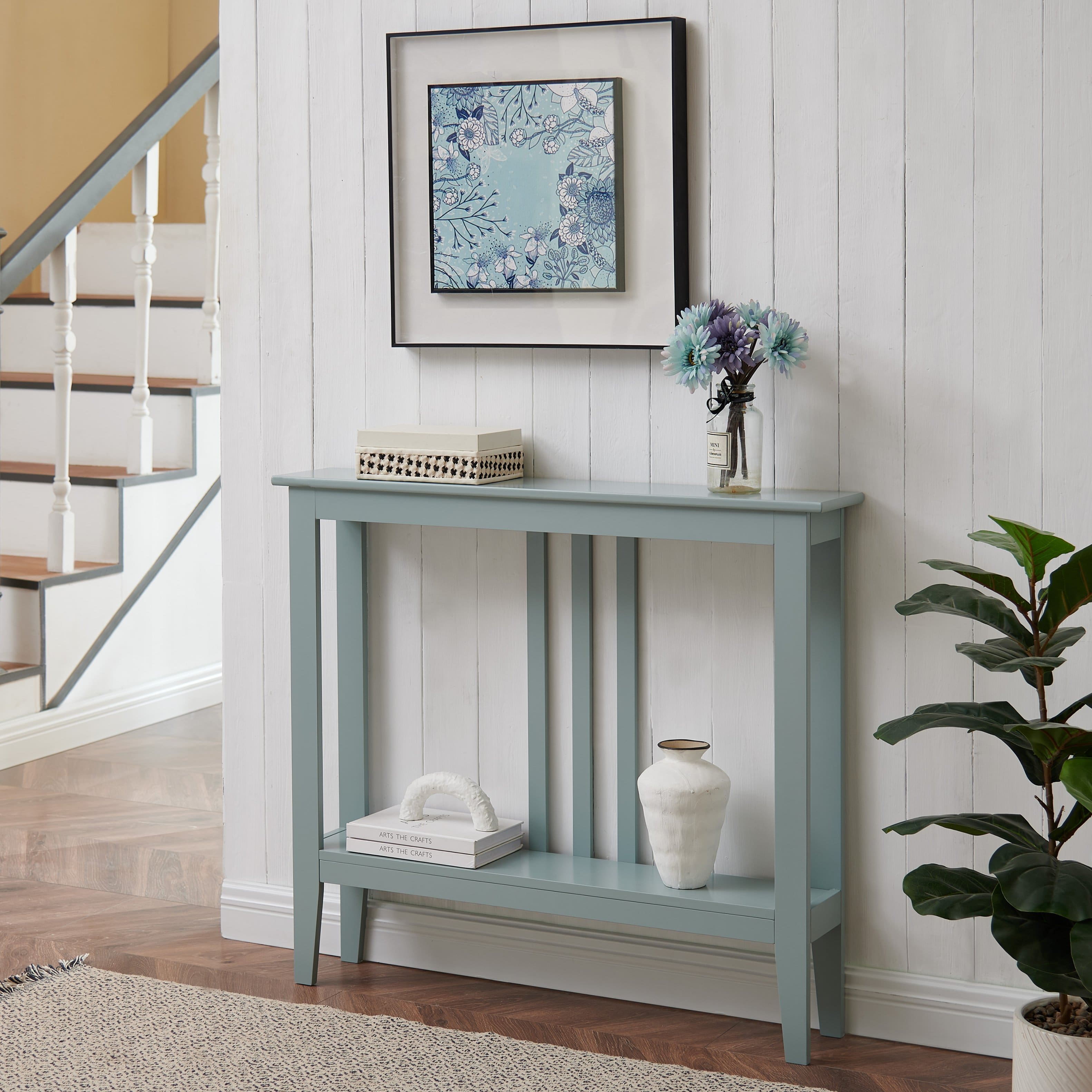 Kings Brand Furniture - Entryway Table - Narrow Console Table - Console Table with Storage - Light Pastel Blue
