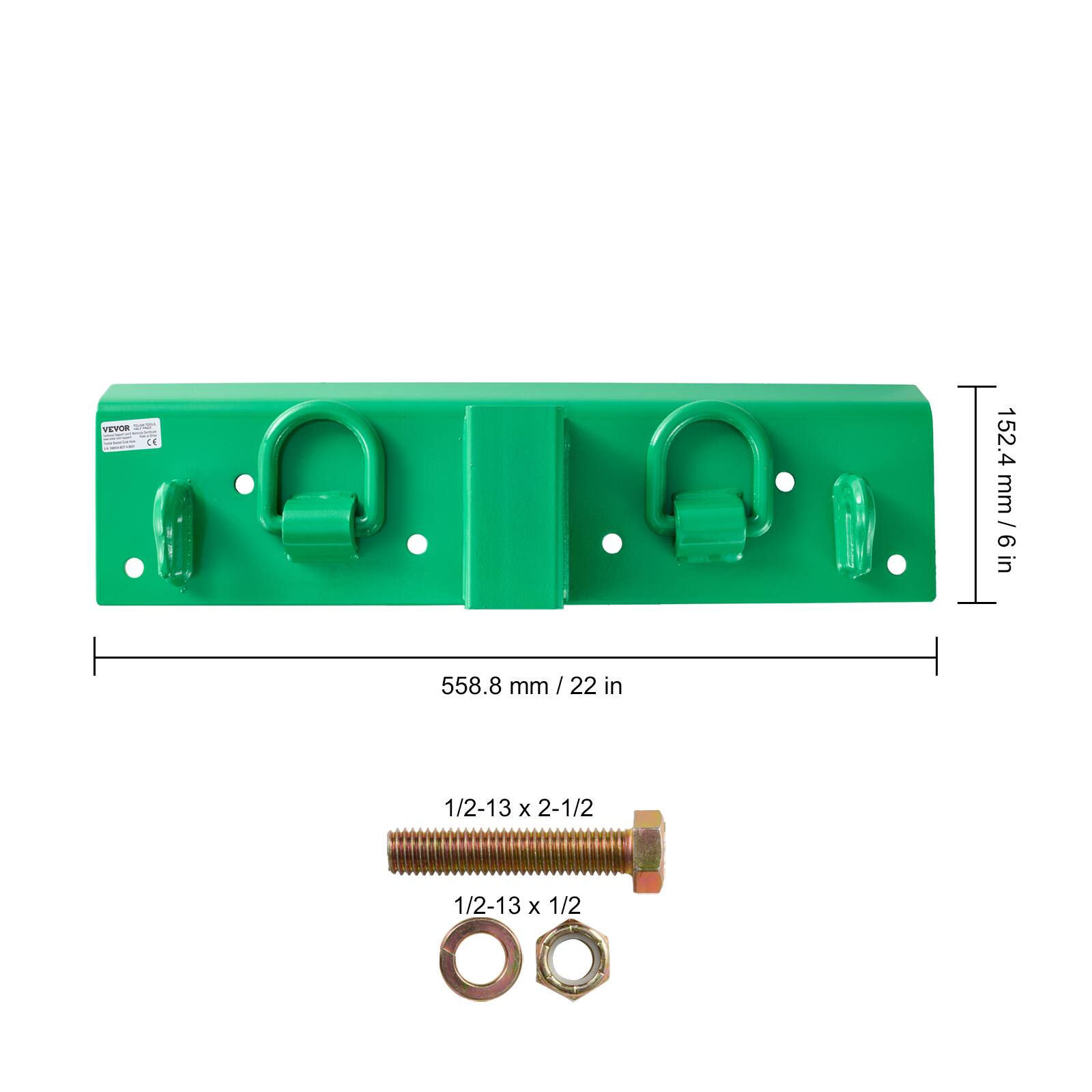 VEVOR

152.4 mm / 6 in

558.8 mm / 22 in

1/2-13 x 2-1/2

1/2-13 x 1/2