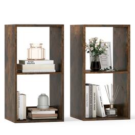 Gymax - 2PCS 2-Cube Bookcase w/ Anti-tip Kit 2-Tier Open Back Bookshelf for Bedroom - Brown