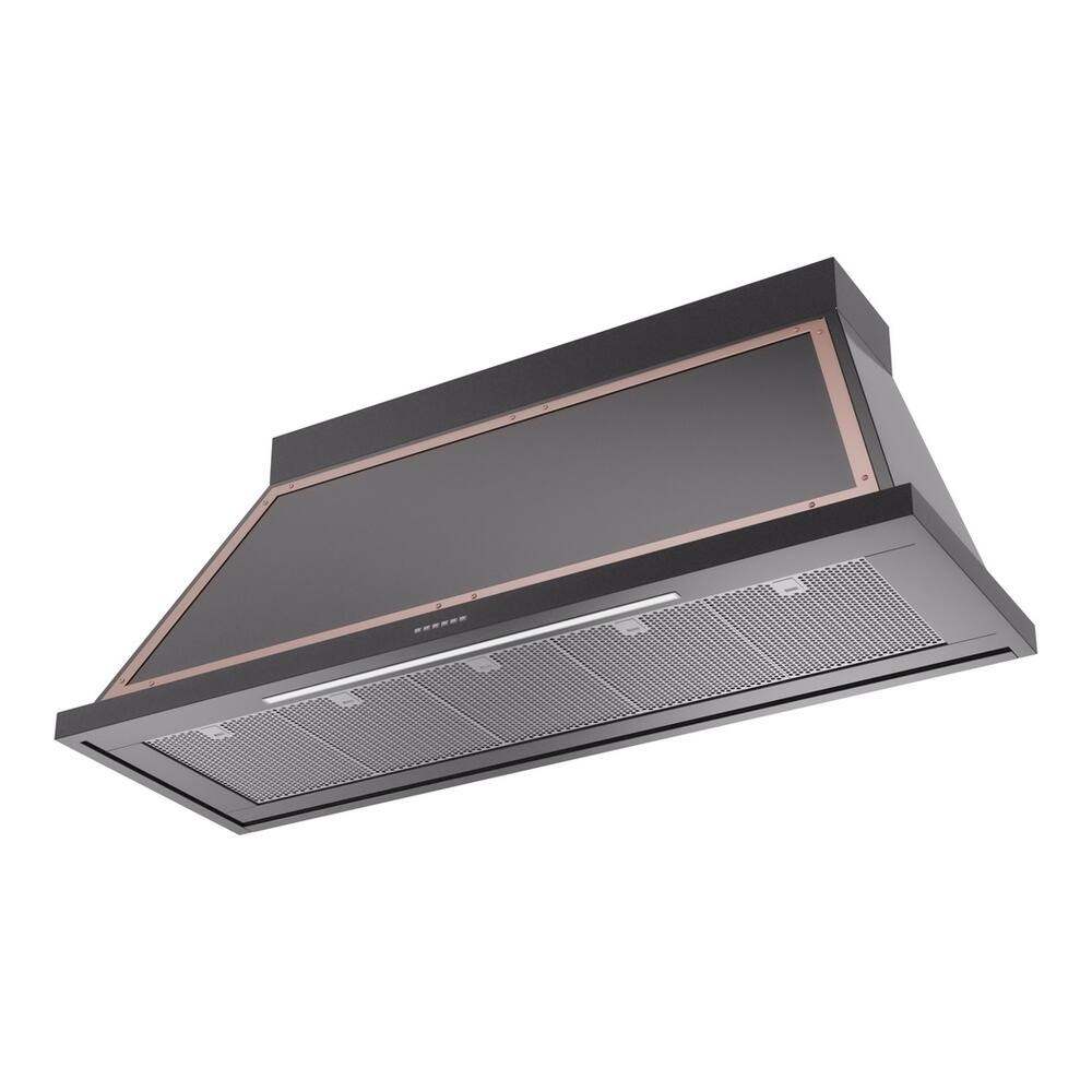 Alt View 1. ILVE - ILVE Nostalgie II Noblesse 60 inch Ducted Wall Mount Range Hood with 600 CFM (Glossy Black, Copper Trim) - Glossy Black.