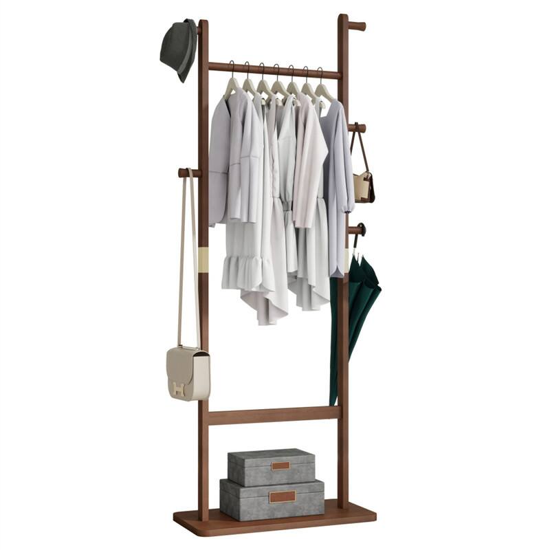 Front. ALEXOUN - Solid Wood Coat Rack - 23.6" x 11" x 64.1", Suitable for Bedroom/Entrance/Living Room, Walnut Finish - Walnut.