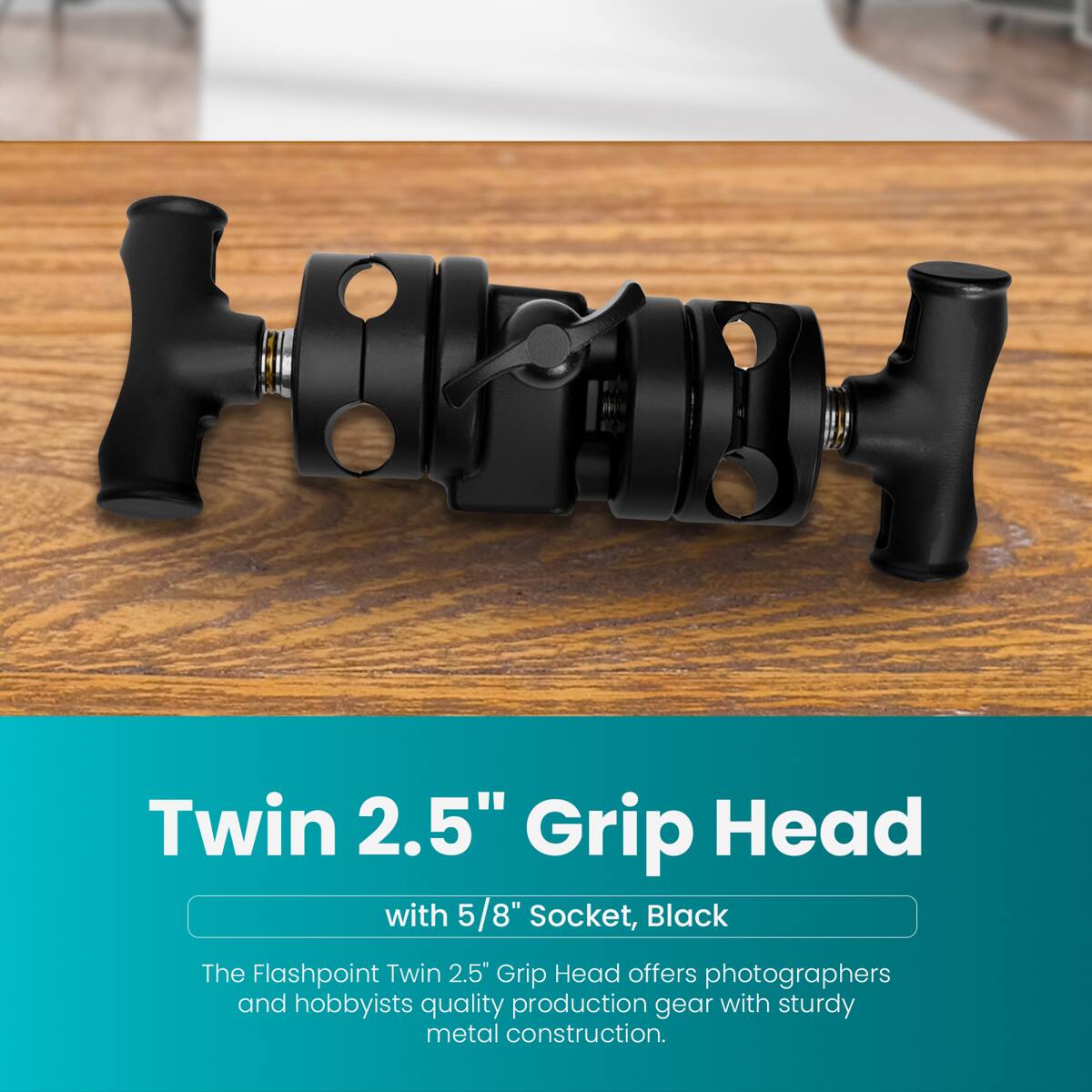 Twin 2.5" Grip Head with 5/8" Socket, Black

The Flashpoint Twin 2.5" Grip Head offers photographers and hobbyists quality production gear with sturdy metal construction.