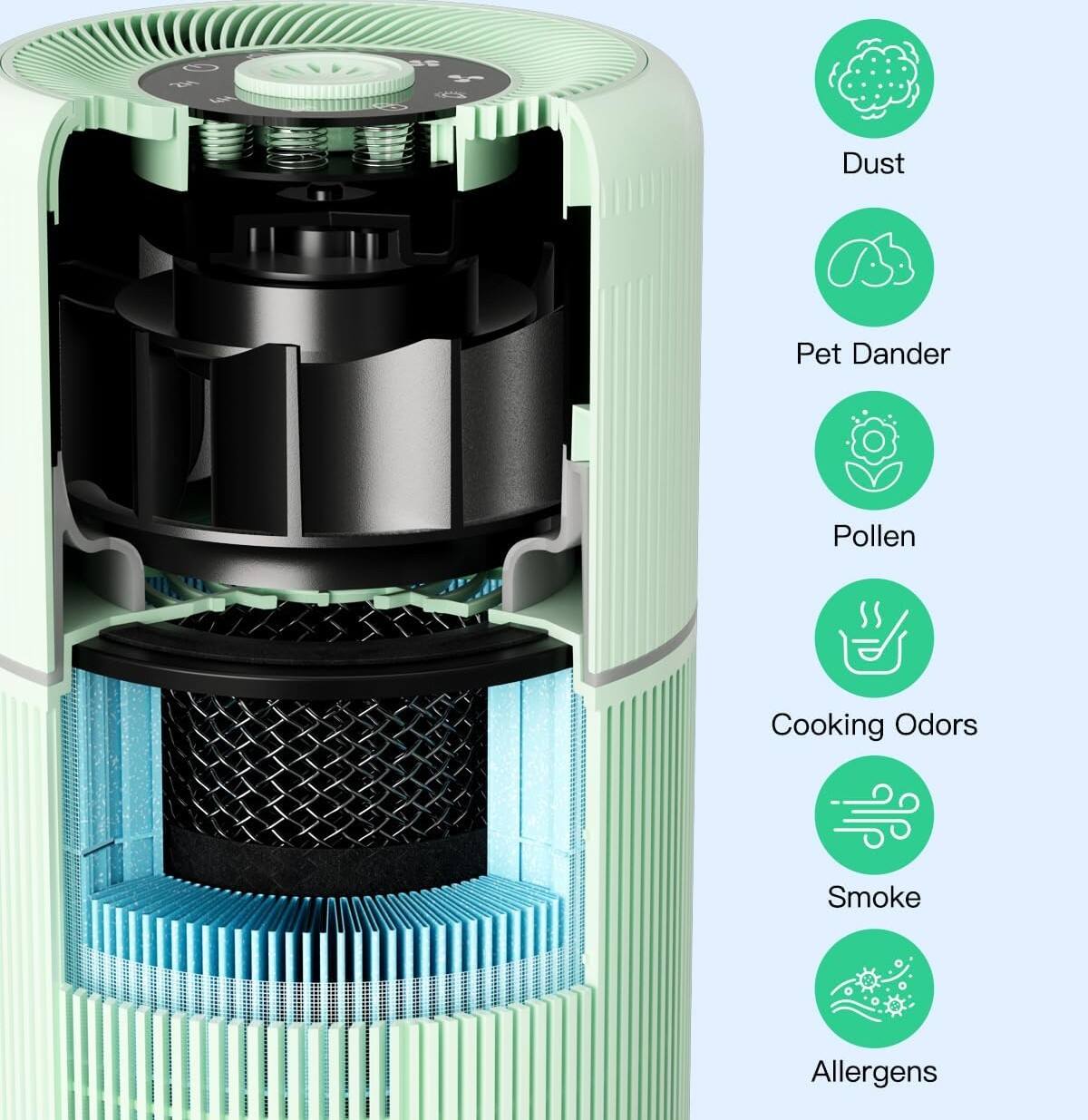 Dust, Pet Dander, Pollen, Cooking Odors, Smoke, Allergens