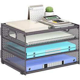 Dapper Styles - 3 Tier Paper Letter Tray Organizer For Desk Metal Mesh File Folder Sorter With Handle And Sliding Home Offi - Gray-13" x 9" x 8"