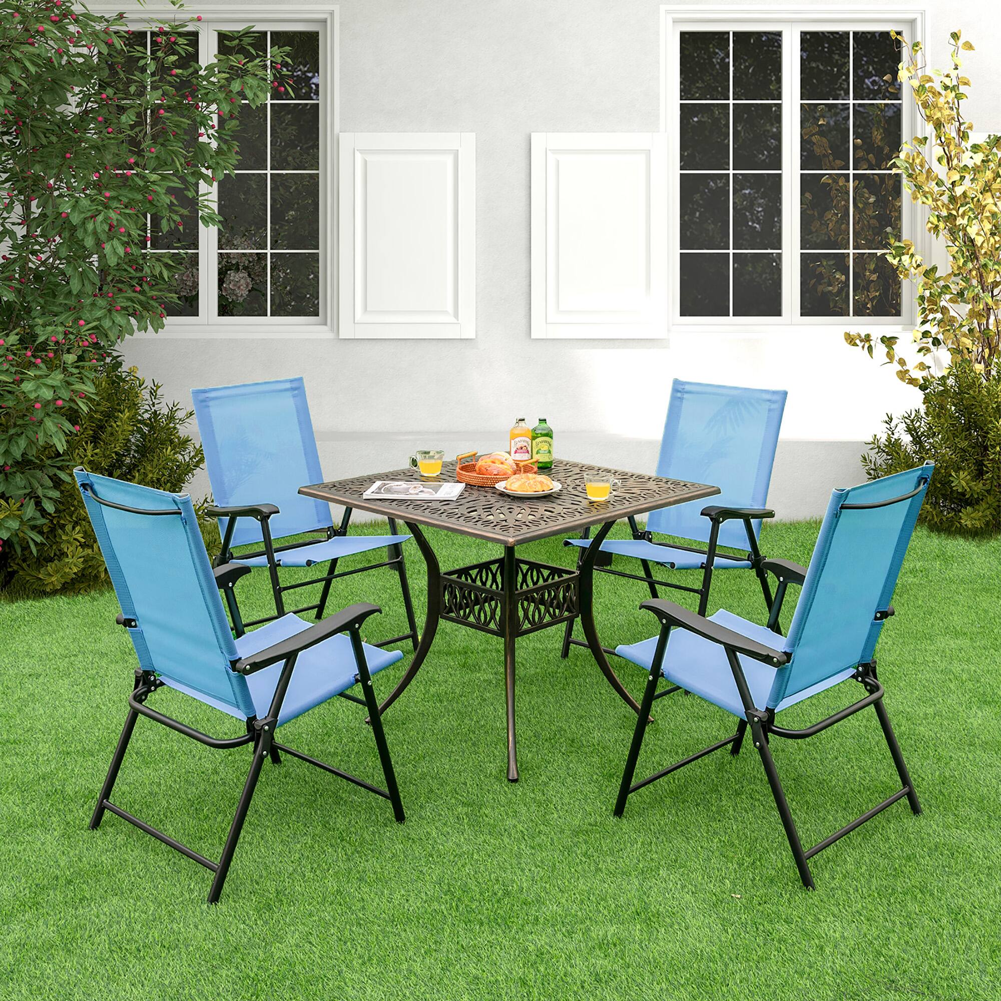 Alt View 1. Costway - Costway 4pcs Patio Portable Armrests Chair Folding Sling Back Chair - Blue.