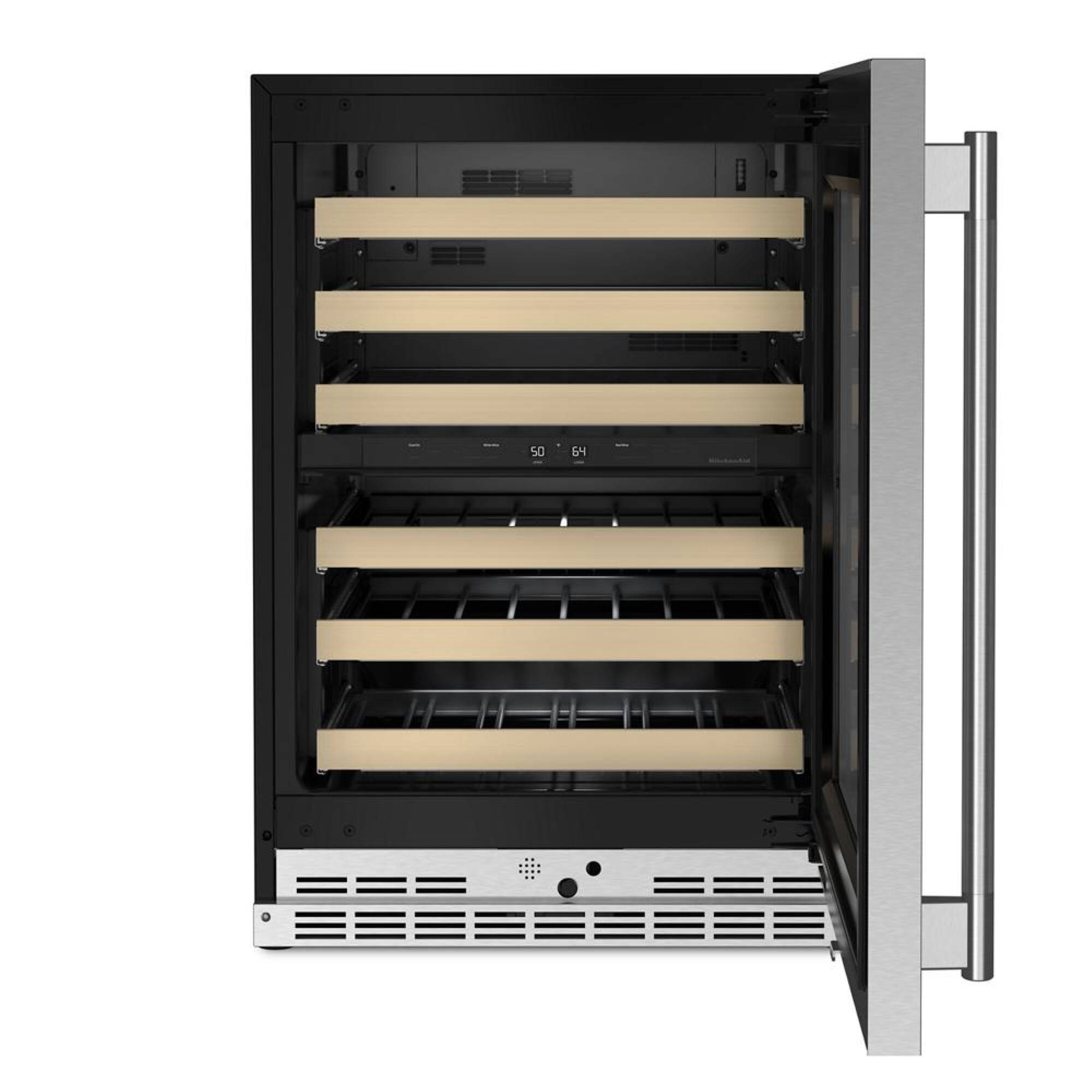 Alt View 1. KitchenAid - 46-Bottle Wine Cellar with Full-Extension Wood-Front Racks - PrintShield Stainless Finish.