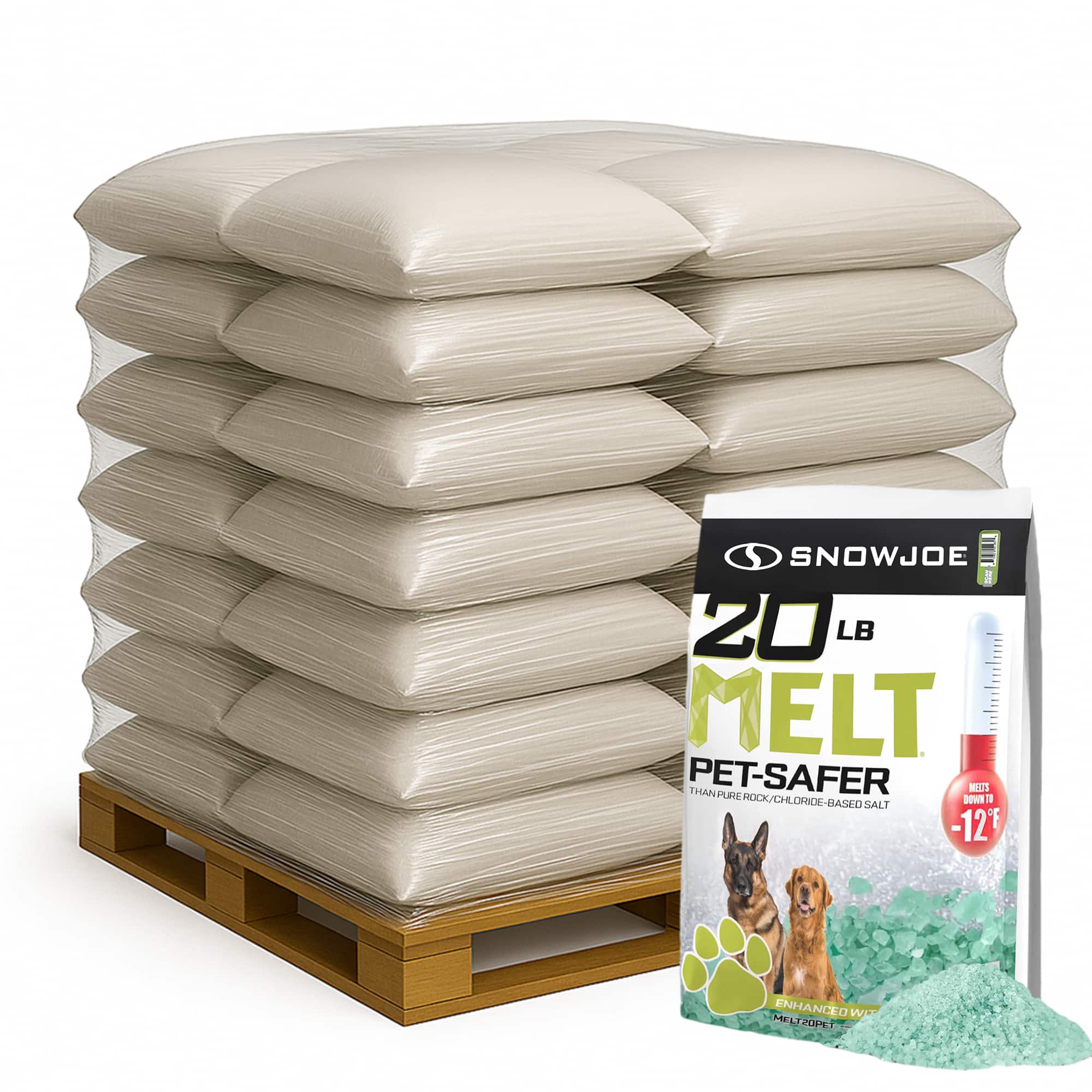 Snow Joe - Pet-Safer Ice Melt Blend, Safe for Concrete/Sidewalks, 20 lb, 100 Pack - White/green