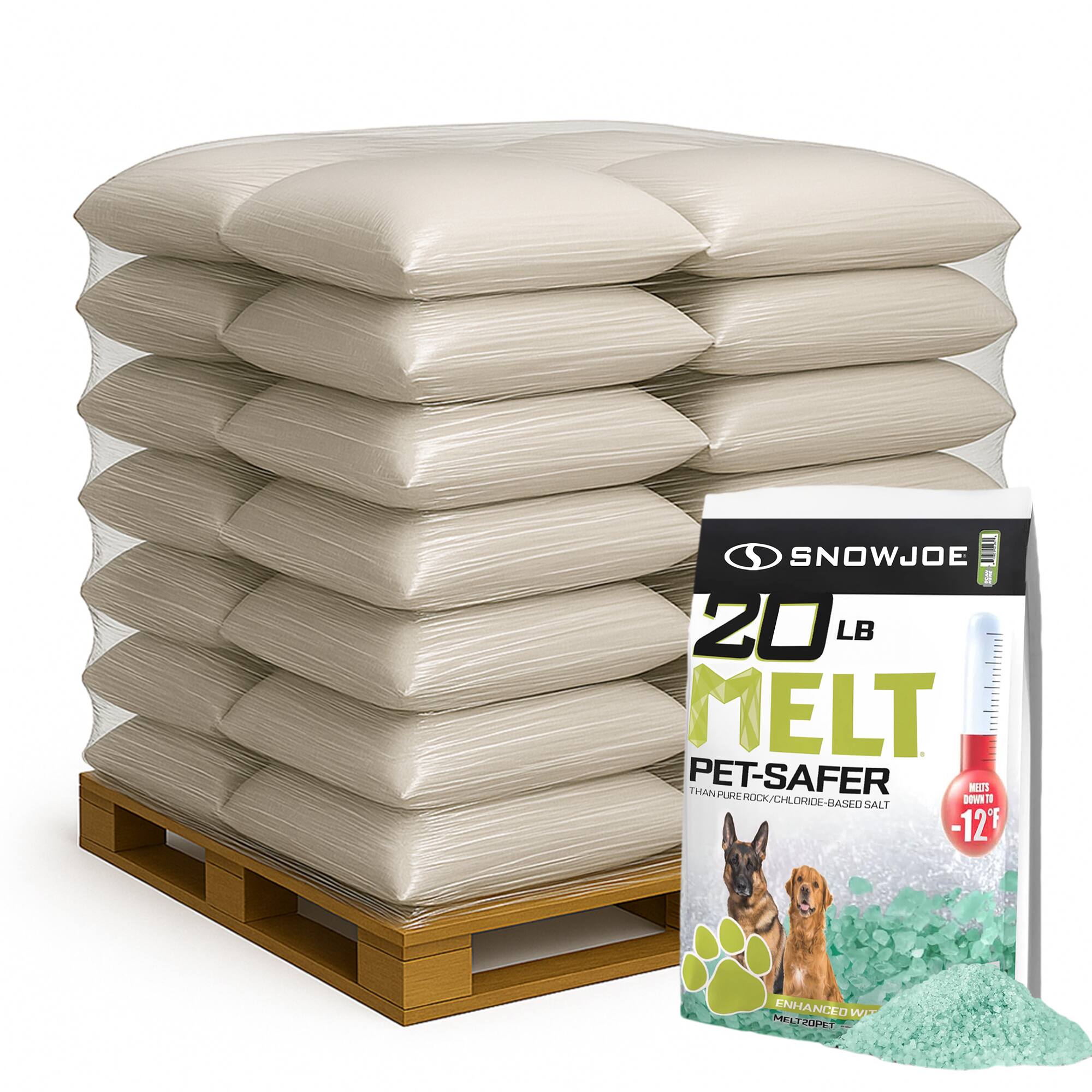 Snow Joe - Pet-Safer Ice Melt Blend, Safe for Concrete/Sidewalks, 20 lb, 100 Pack - White/green