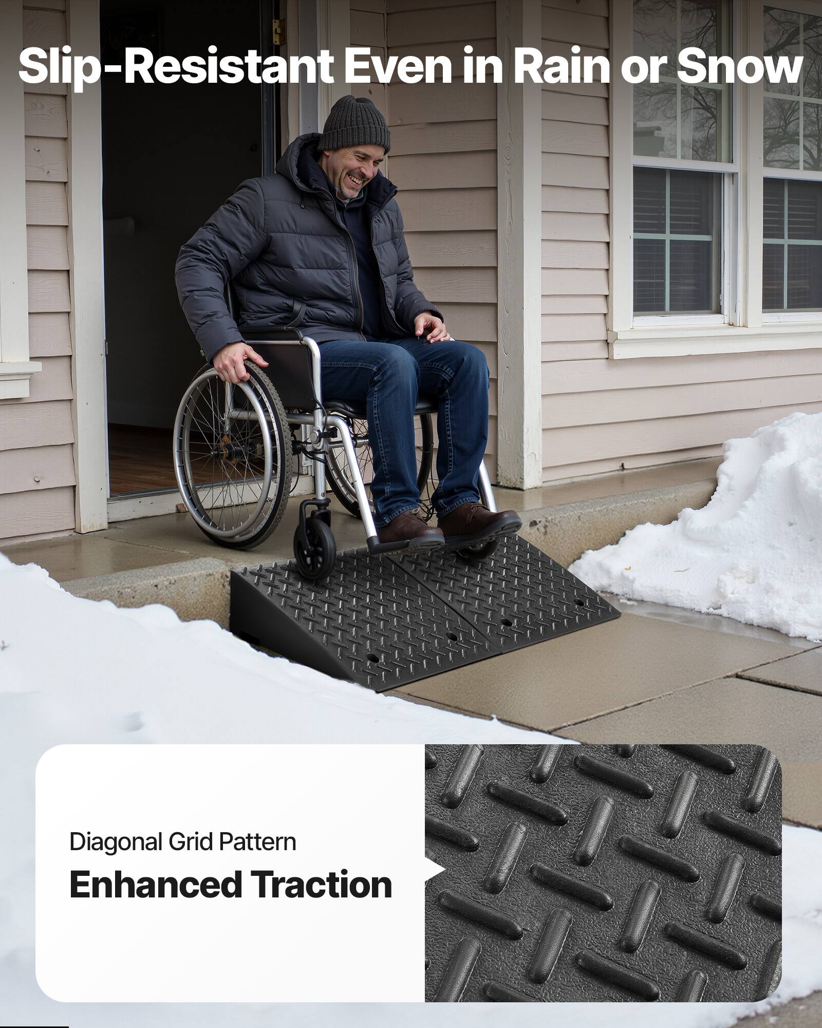 Slip-Resistant Even in Rain or Snow  
Diagonal Grid Pattern  
Enhanced Traction