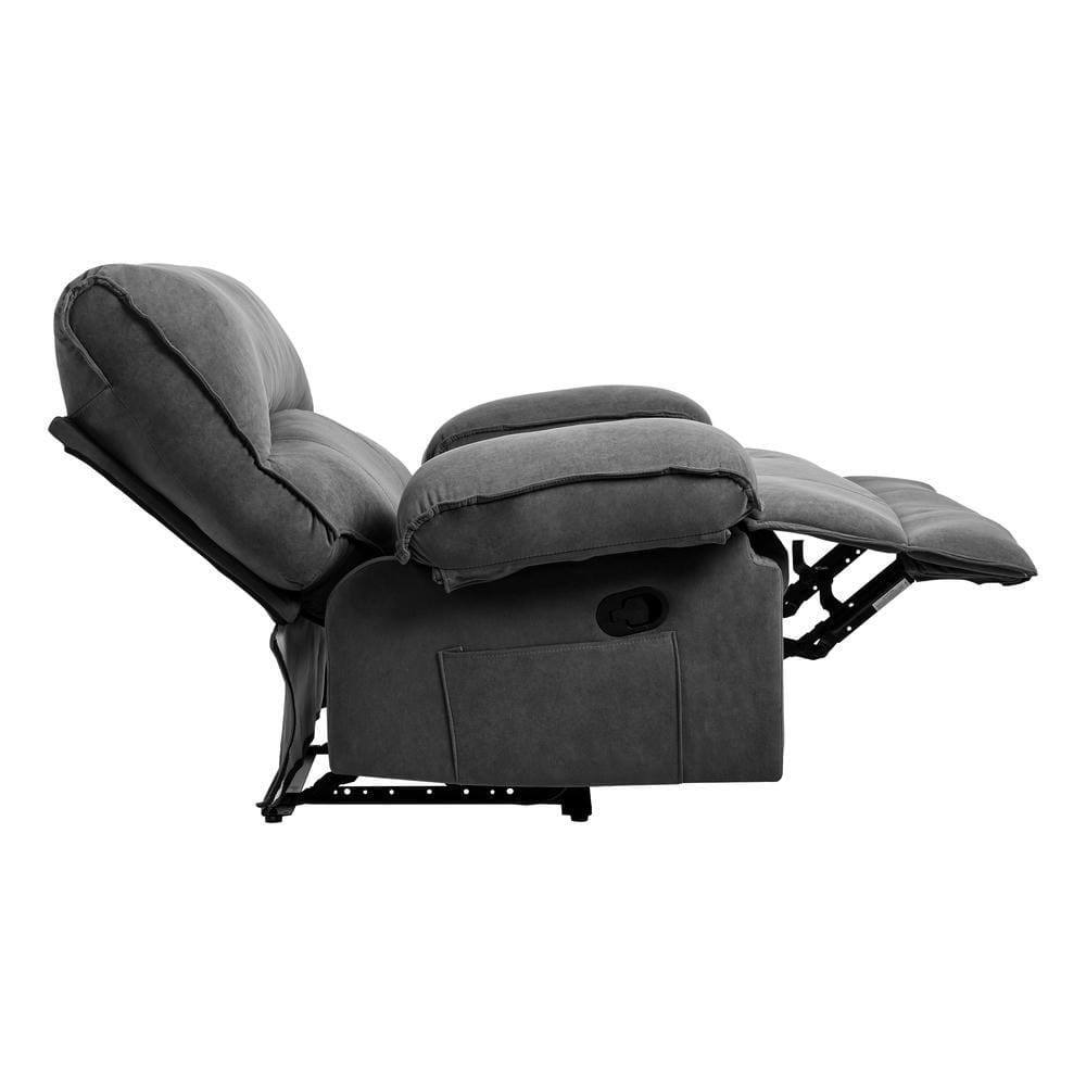 Left. Kadyn - Oversized Push-Back Recliner, 27.5" Wide Seat, Massage Pillow, Super Soft Fleece, 2-Box Shipping, Gray - Gray.