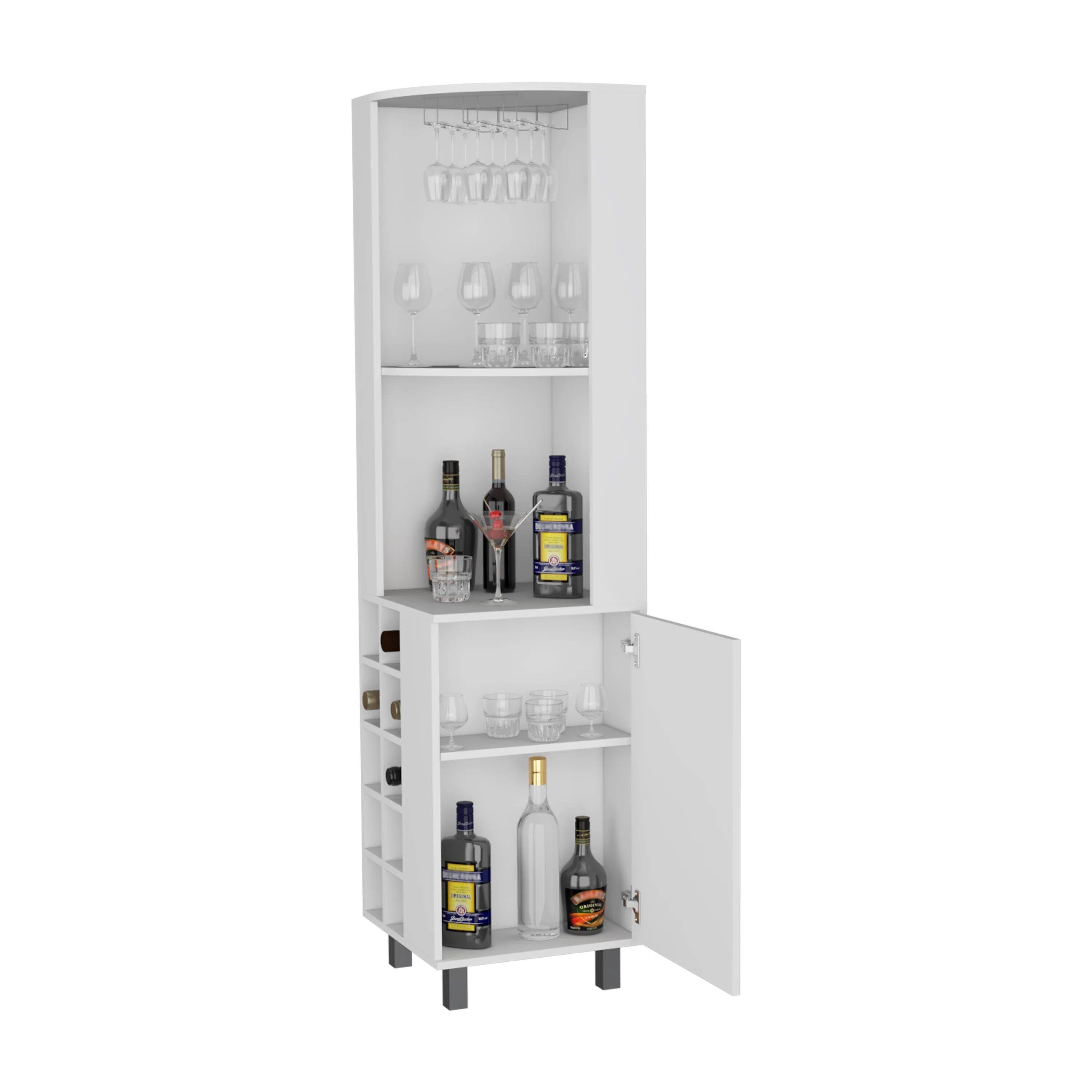Alt View 1. TinyHomie - White Corner Bar Cabinet with Glass Holder and Wine Rack.