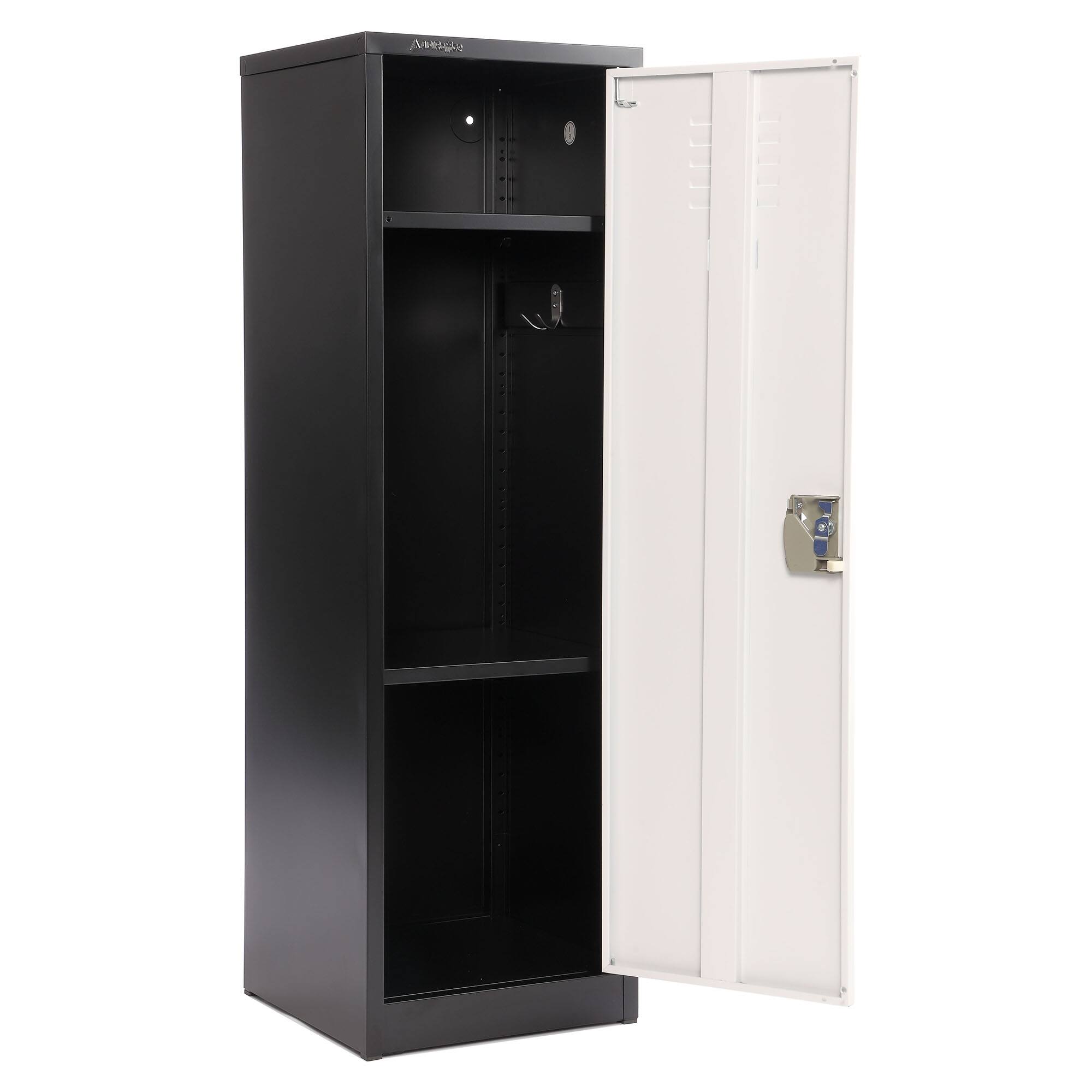 Back. AdirOffice - Storage Locker 629-Series 48" H 1-Tier Steel Locker with Key Lock - Black Bidy/White Doors.