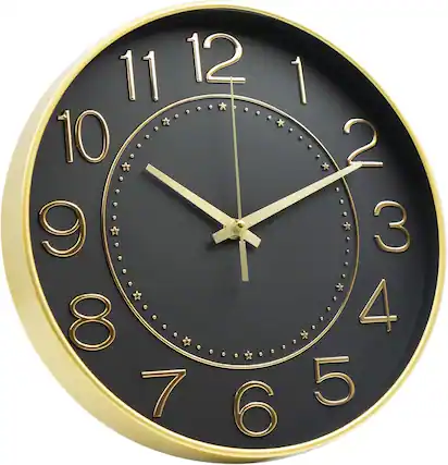 Front. Dazzed Corner - 12 inch Wall Clocks Battery Operated,Silent Non Ticking Modern Wall Clock - Black.