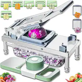 PARKER SLATER - Stainless Steel Vegetable Chopper with 8 Blades, Onion Dicer, Food Cutter, Grater, Mandoline Slicer with Container - Light Green