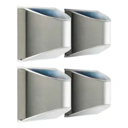 Front. Home Zone Security - 4-Pack Decorative Outdoor Solar Wall Lights for Wall, Fence Post, or Step - Silver.