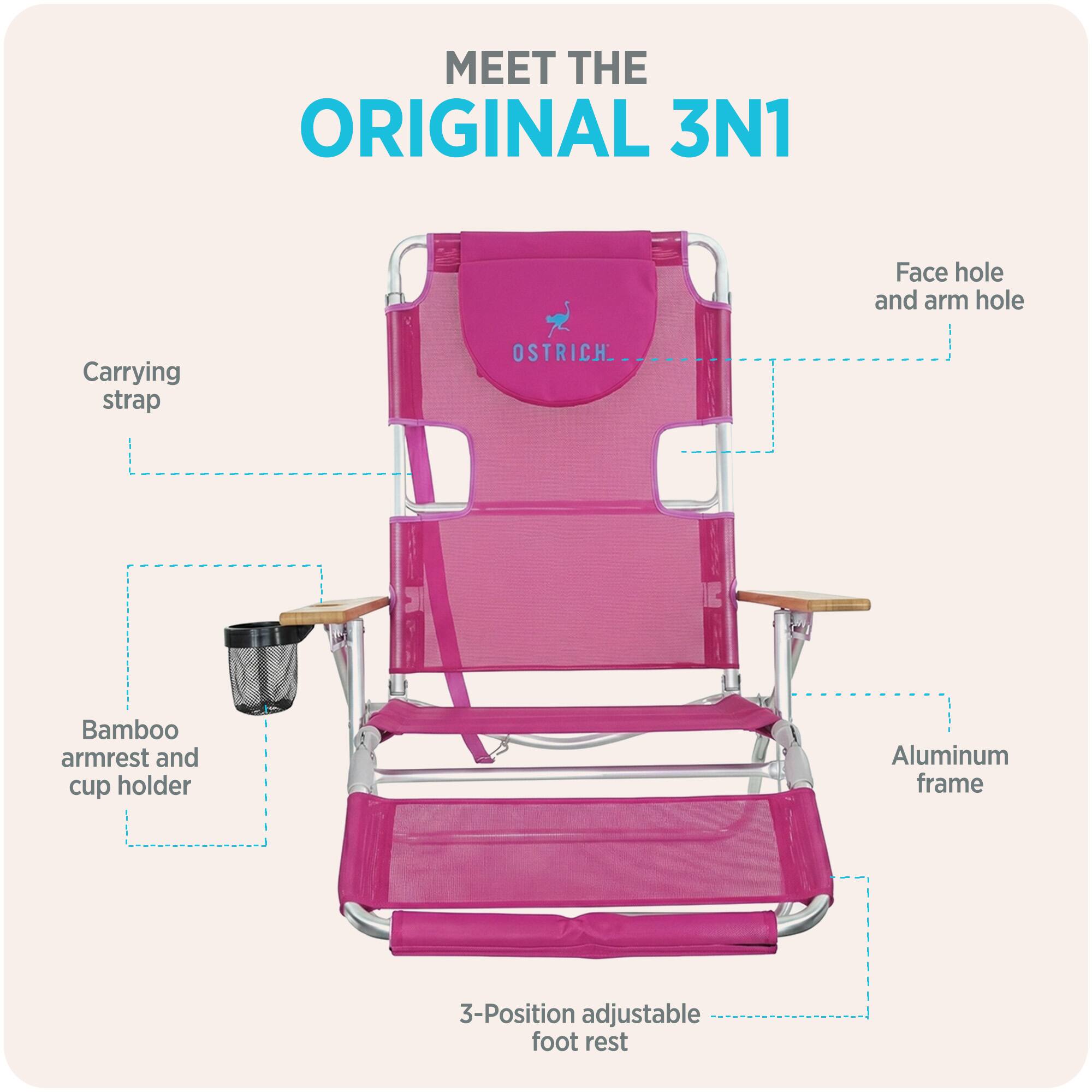MEET THE ORIGINAL 3N1

- Carrying strap
- Face hole and arm hole
- Bamboo armrest and cup holder
- Aluminum frame
- 3-Position adjustable foot rest