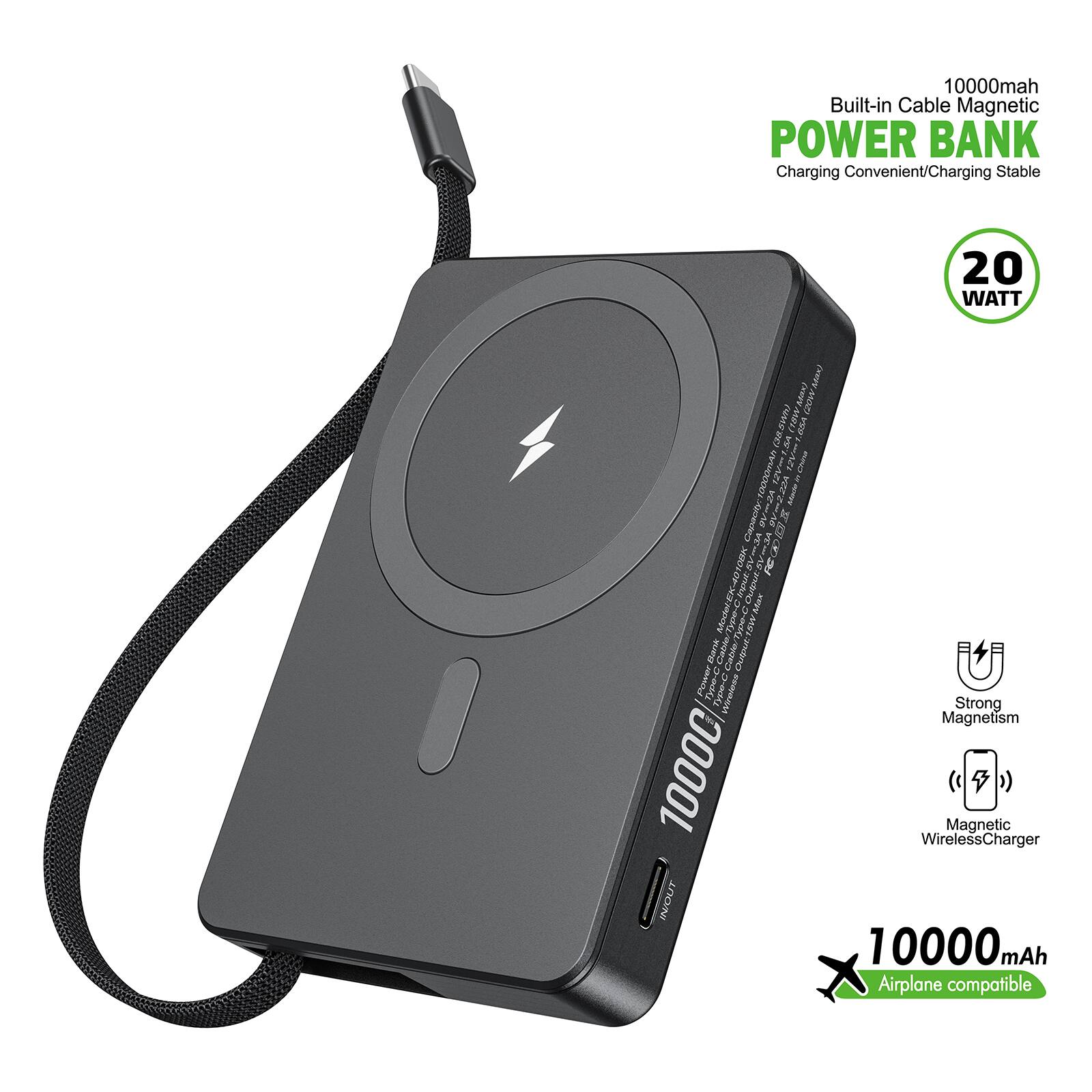 10000mah Built-in Cable Magnetic POWER BANK Charging Convenient/Charging Stable 20 WATT
Strong Magnetism
Magnetic Wireless Charger
INOUT
10000 mAh
Airplane compatible