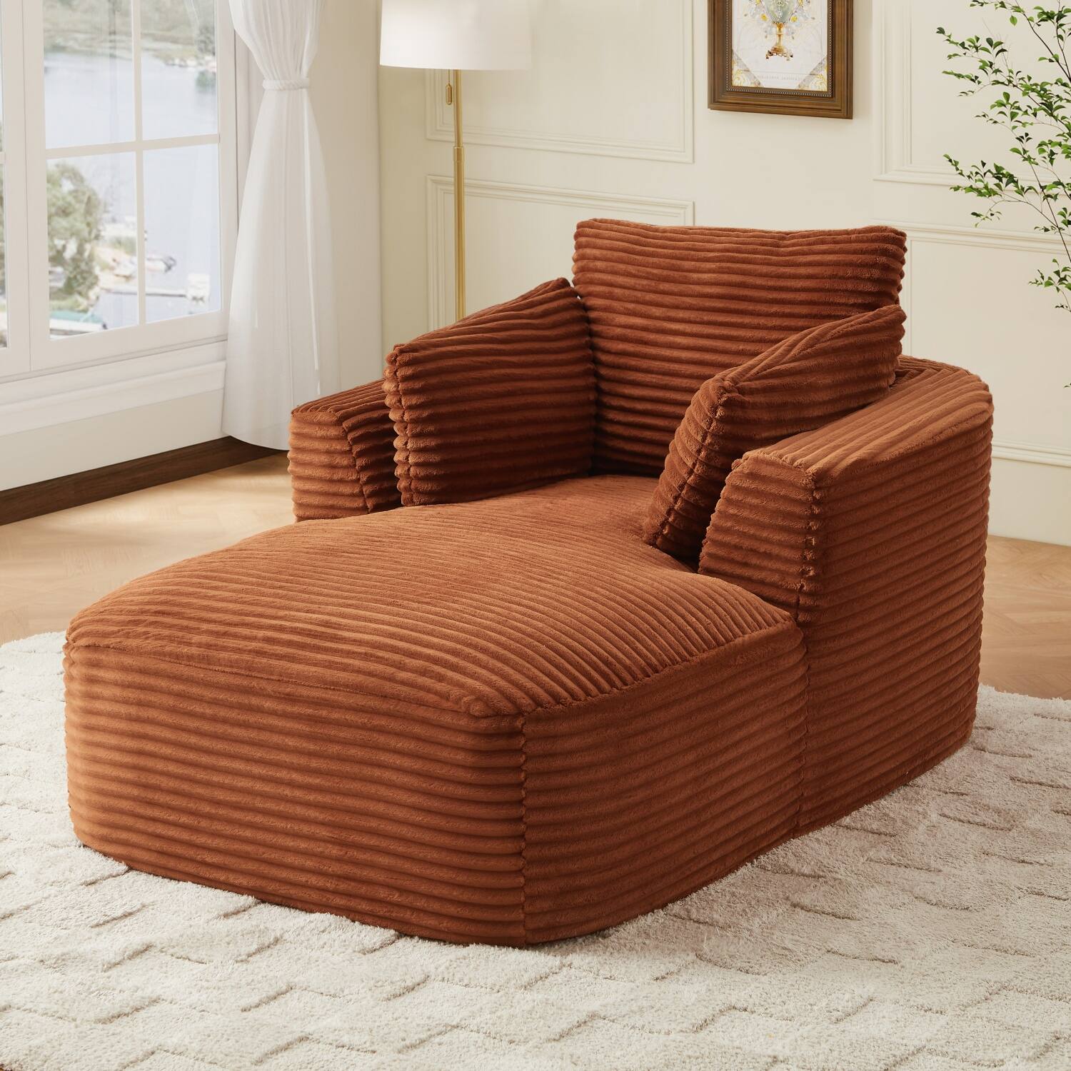 Alt View 2. Z-Edge - Corduroy sleeper sofa couch, no assembly needed, Perfect for Living Room/Dorm/Apartment - Orange - Orange.