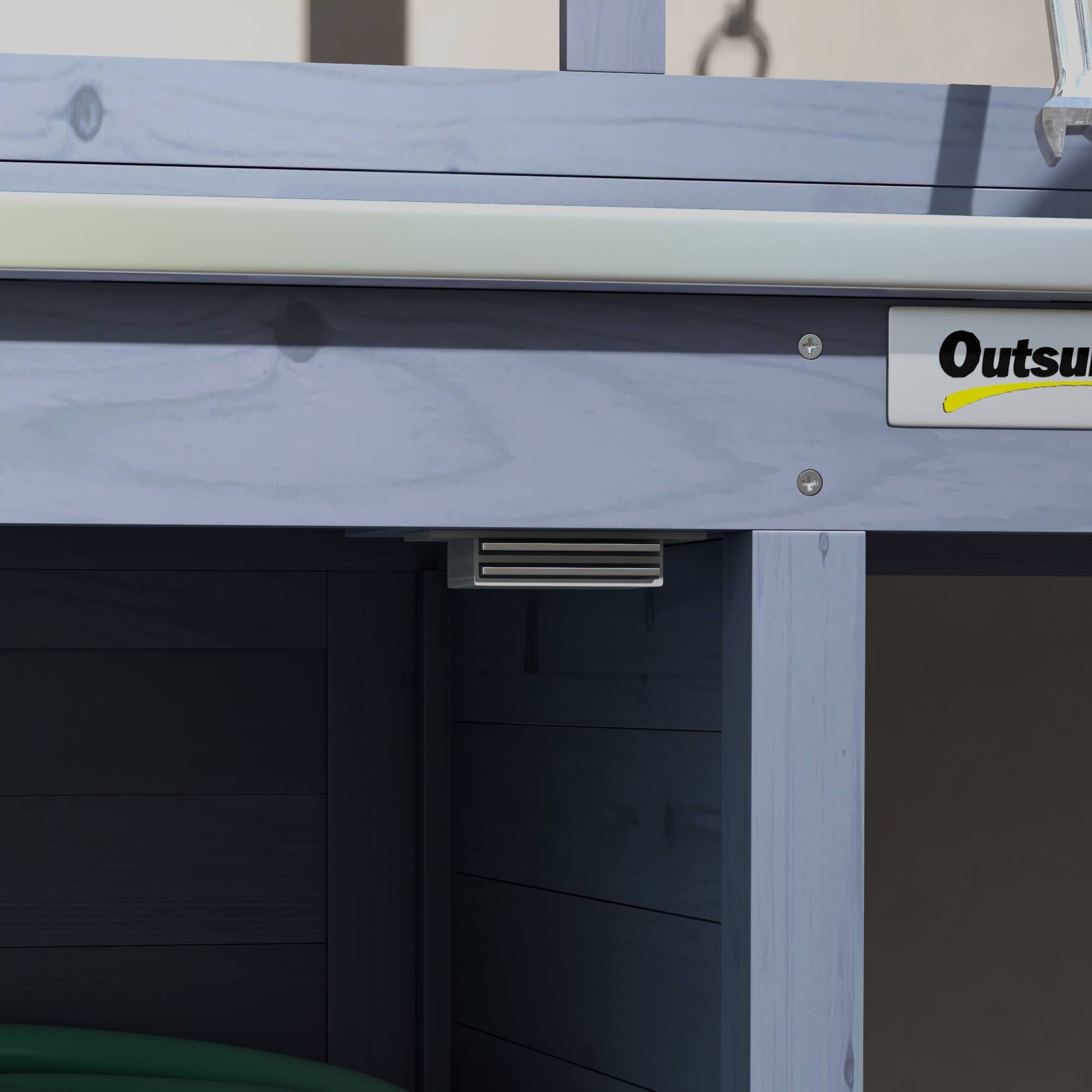 Alt View 8. Outsunny - Outdoor Wooden Potting Bench Table, Garden Workstation with Storage Cabinet, Storage Shelves for Backyard, Patio - Gray.