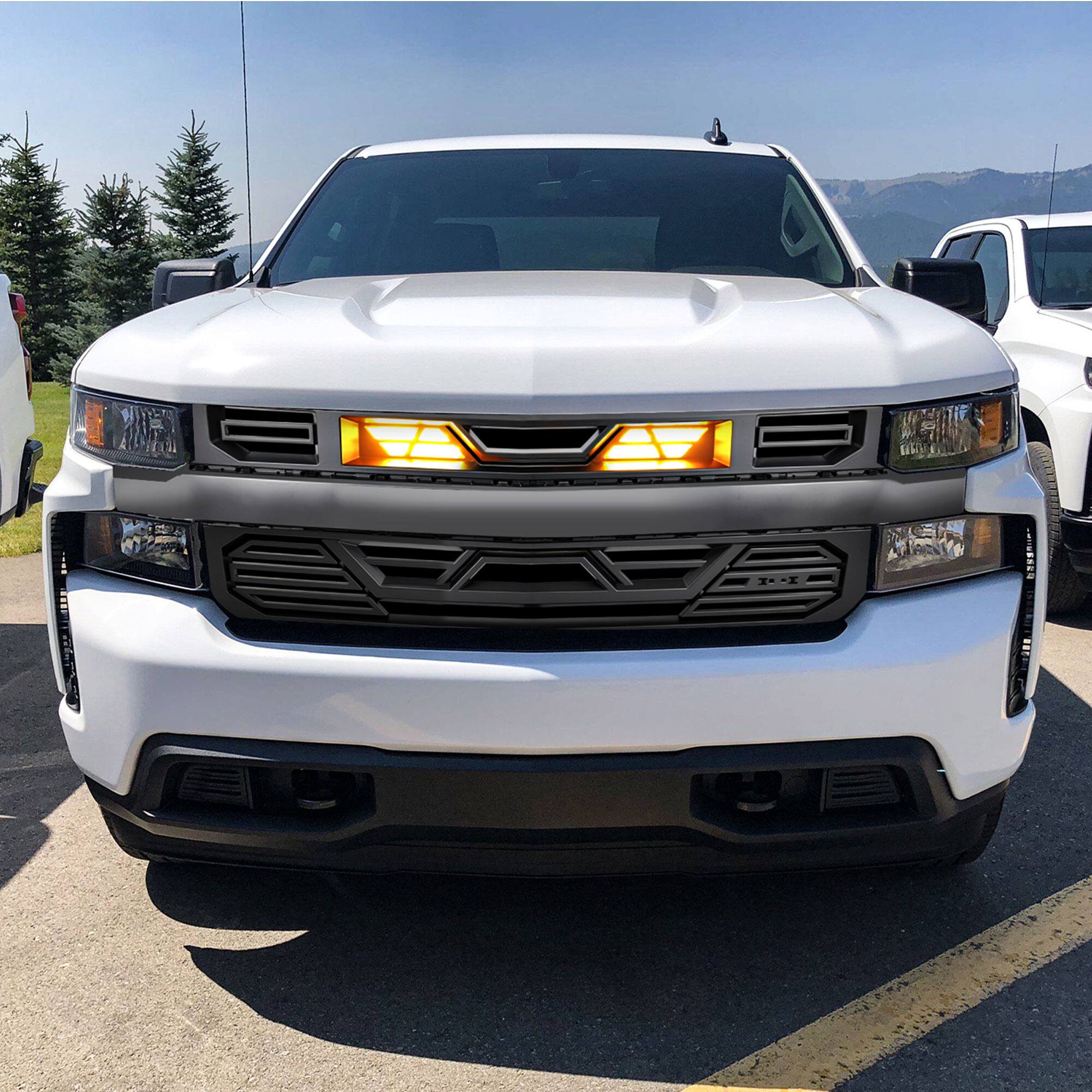 Alt View 5. AMERICAN MODIFIED - AMERICAN MODIFIED Grille w/Lights for 19-21 Chevy Silverado 1500, Matte Black - Matte Black.