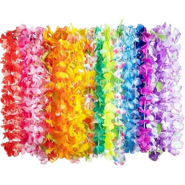 Front. Joyfy - 36 Pcs Hawaiian Leis Bulk, Flower Leis for Luau and Tropical Hawaiian Party Decorations, Summer Beach Party Favors - colorful.