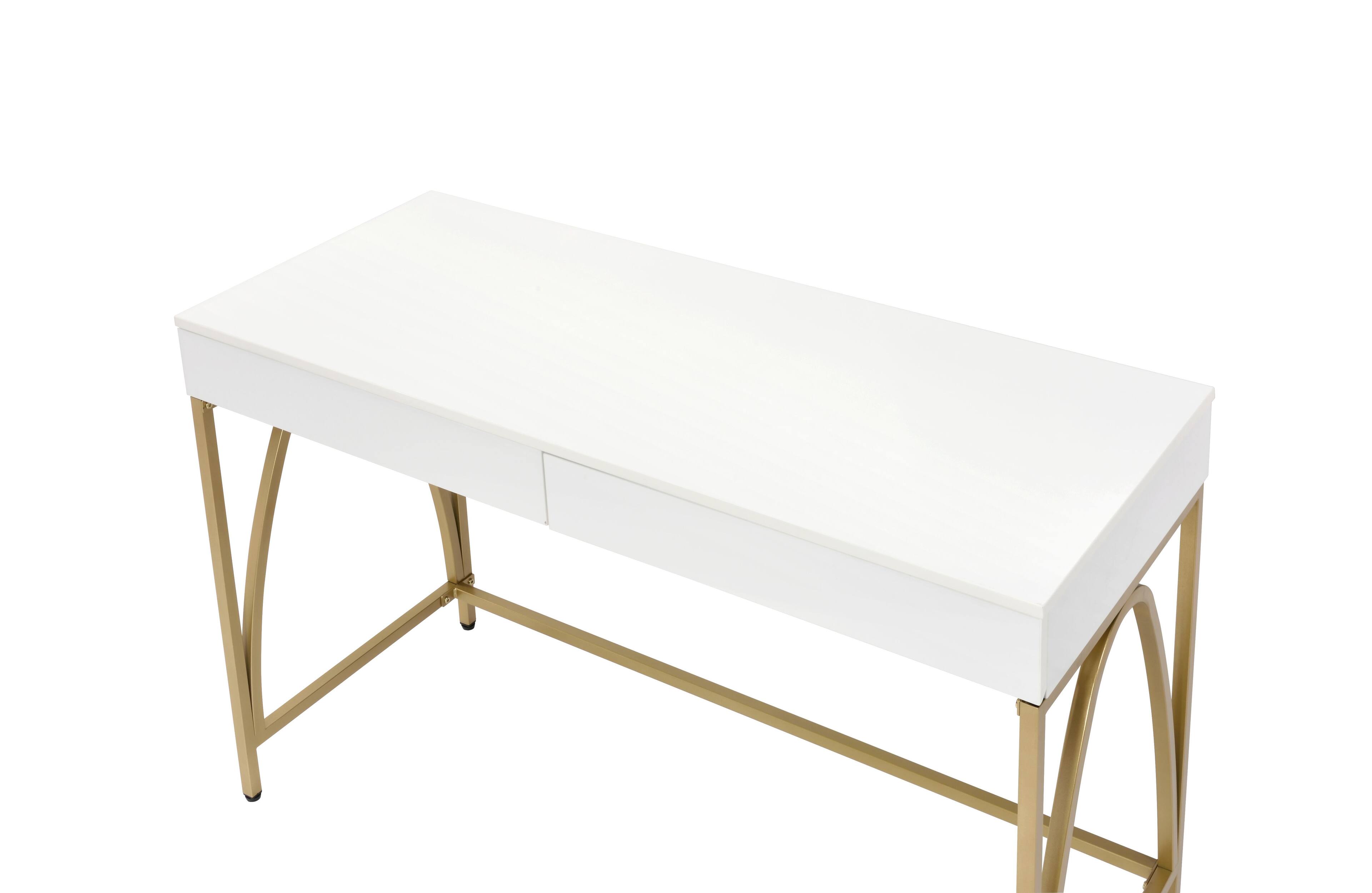 Back. Manhattan Lane - Rectangular Wooden Frame Desk with 2 Drawers and Metal Legs, White and Gold - White and Gold.