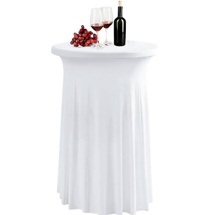 Front. Dapper Styles - Spandex Stretch Round Table Covers With Skirt - Inch Fitted Elastic Cocktail Tablecloth For High Top Bar Pa... - White-43" x 32" (Oblong).