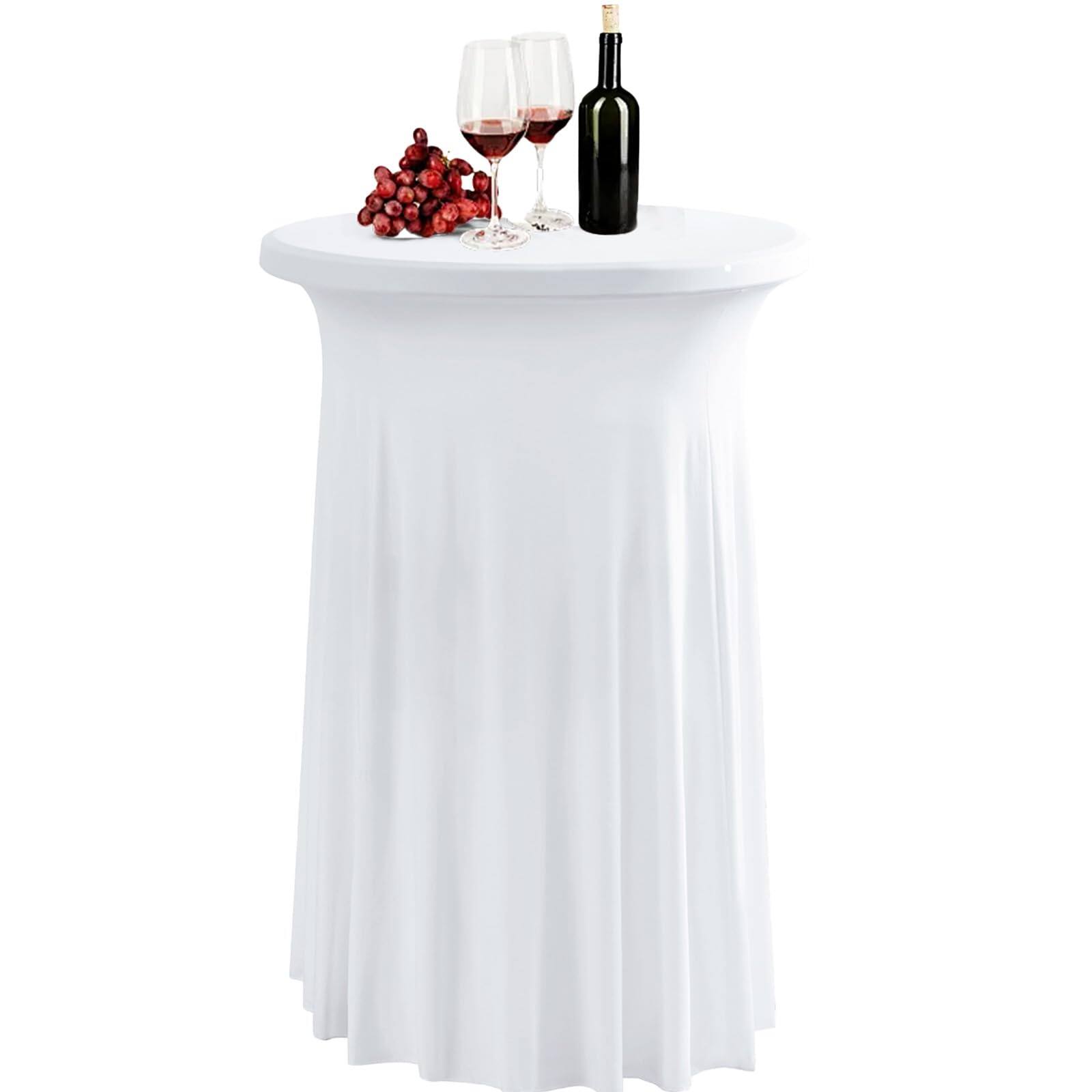 Front. Dapper Styles - Spandex Stretch Round Table Covers With Skirt - Inch Fitted Elastic Cocktail Tablecloth For High Top Bar Pa... - White-43" x 32" (Oblong).