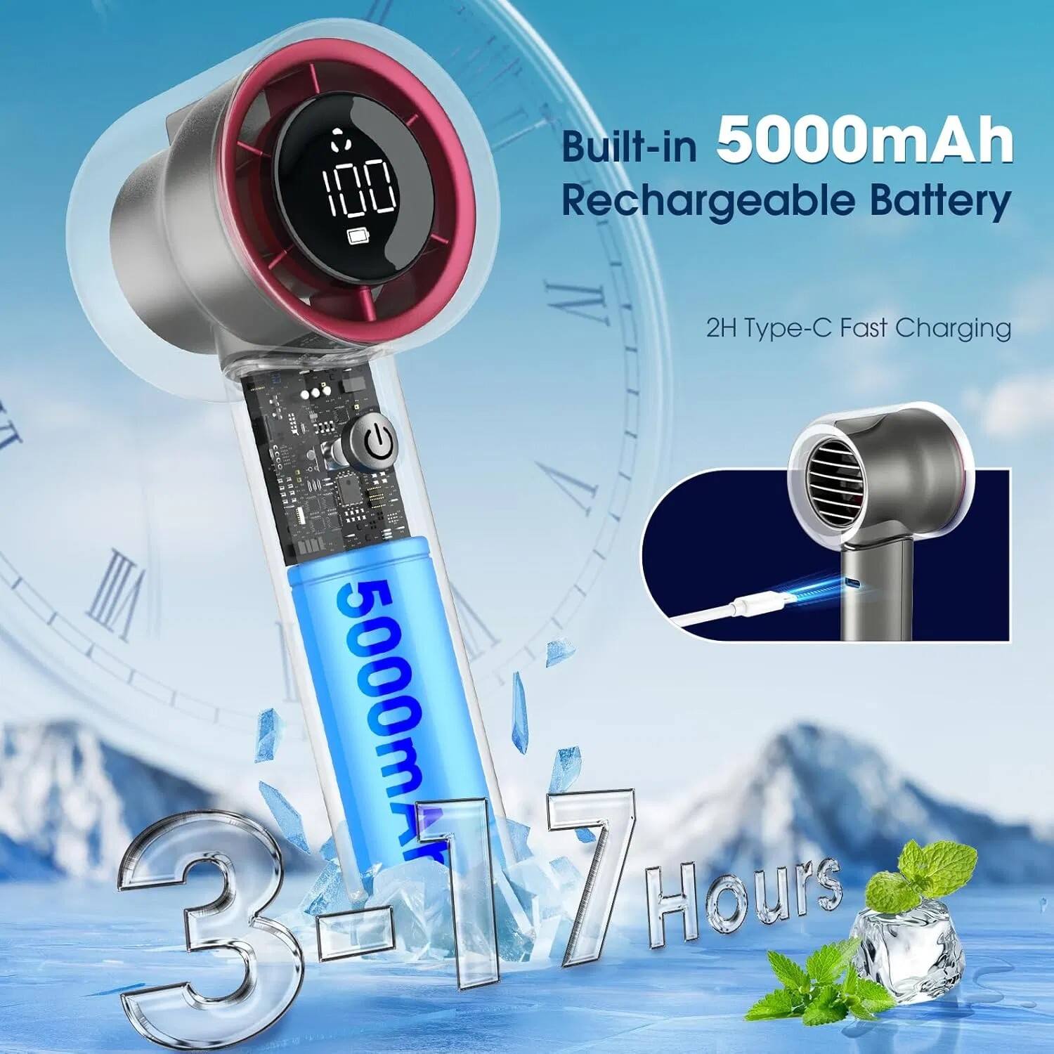 100 Built-in 5000mAh Rechargeable Battery 2H Type-C Fast Charging  
5000mAh  
3-7 Hours