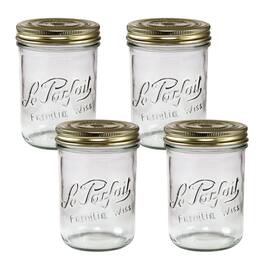 Le Parfait - Familia Wiss Terrine - 750ml Wide Mouth French Glass Mason Jar w/ 2-Piece Gold Lid, 24oz/Pint & Half (Pack of 4)