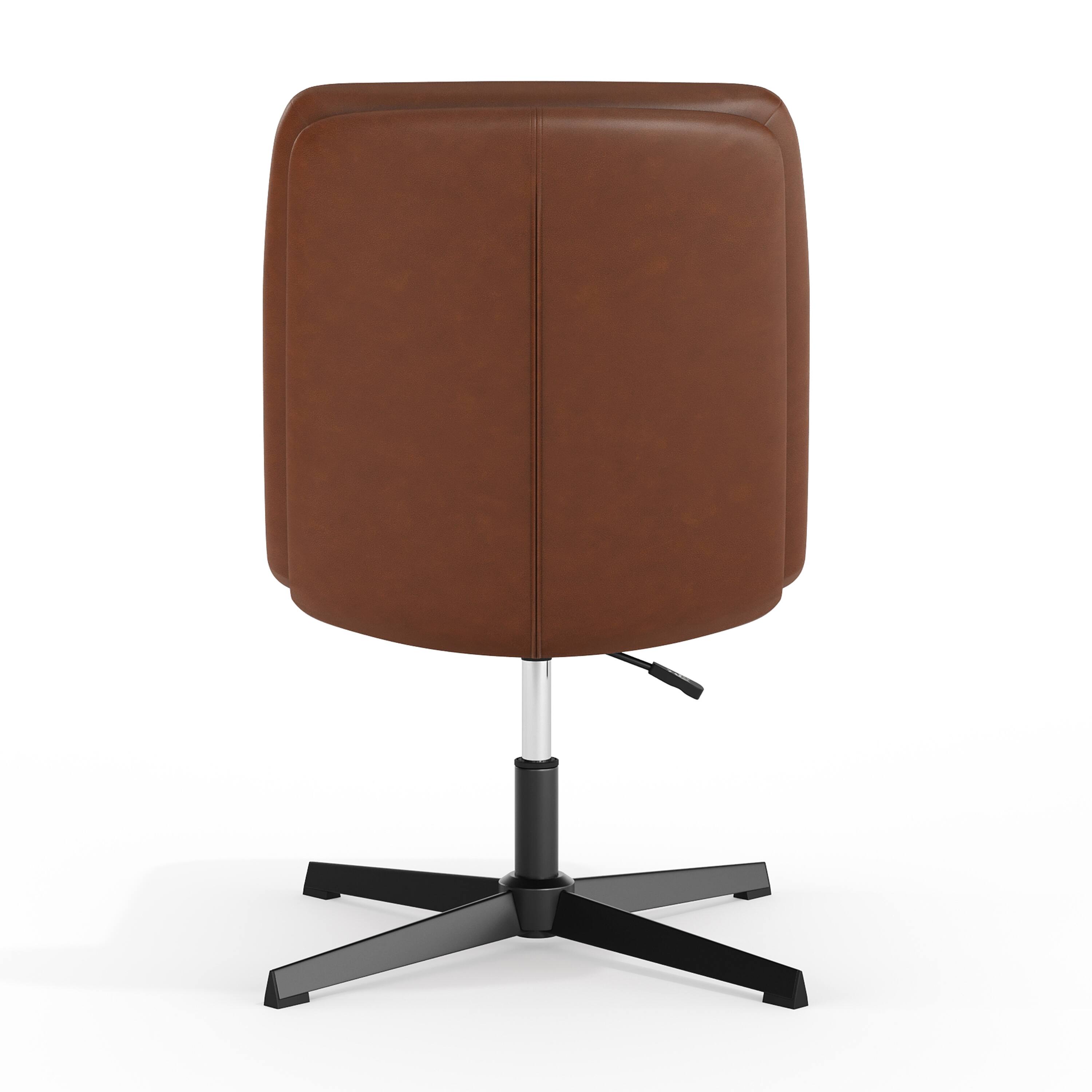 Back. Flash Furniture - Chloe Commercial Mid-Back Cognac Padded LeatherSoft Armless Stationary Task Office Chair with Adjustable Height, Swivel - Brown.
