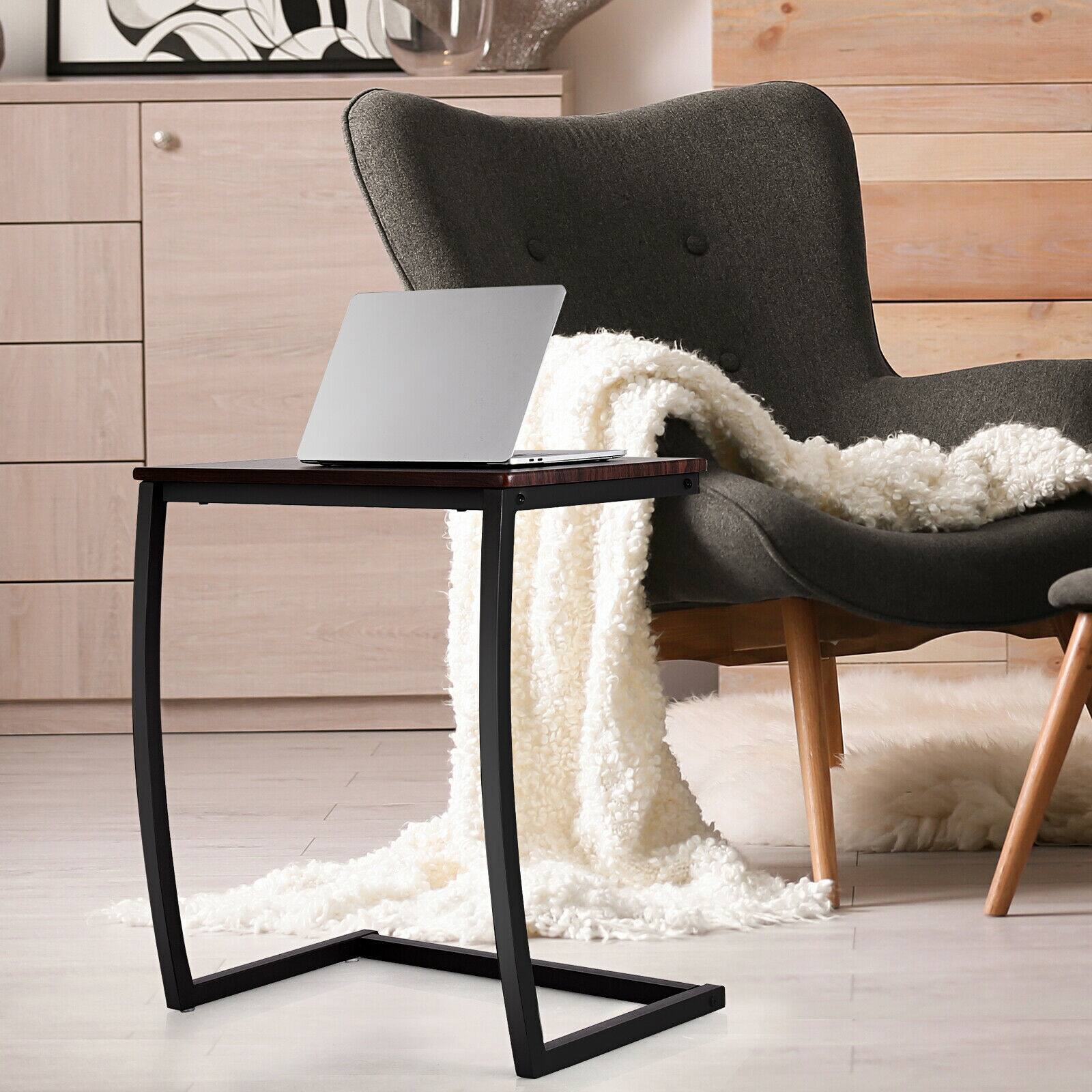 Alt View 6. Ecooso - Steel Frame C-Shaped Sofa Side End Table, Compact Beside Table for Small Spaces - Brown.