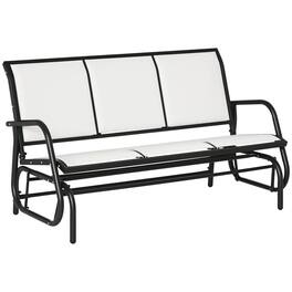 Resenkos - 3-Seater Outdoor Swing Bench, Mesh Fabric, Metal Frame, Comfortable Patio Glider, Porch Seating - Cream White