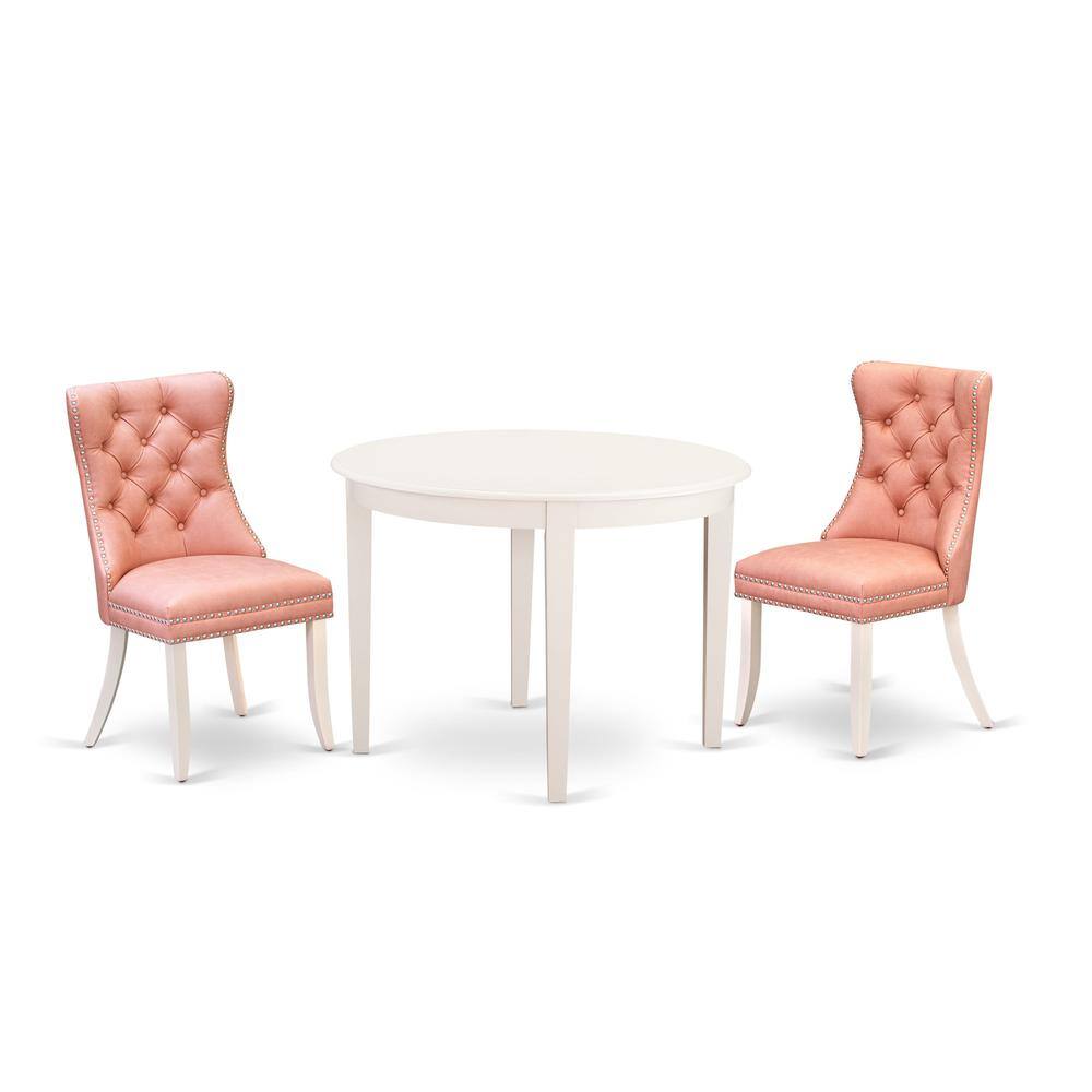 Back. East West Furniture - 3 Piece Dining Table Set - White.