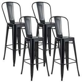 Pefilos - 30 Inch Height Set of 4 High Back Metal Industrial Bar Stools- Bar Height Stools, Counter Height Bar Stools - Black