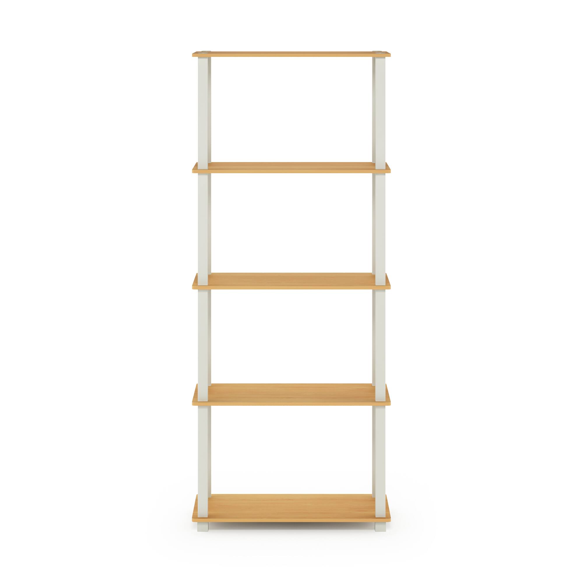Alt View 2. Furinno - Turn-S-Tube 5-Tier Multipurpose Shelf Display Rack with Square Tubes, Beech/White - Beech/White.