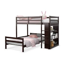Costway - Twin Over Twin Loft Bunk Bed Wood w/Bookcase Guardrail Ladder Kids Bedroom - Espresso