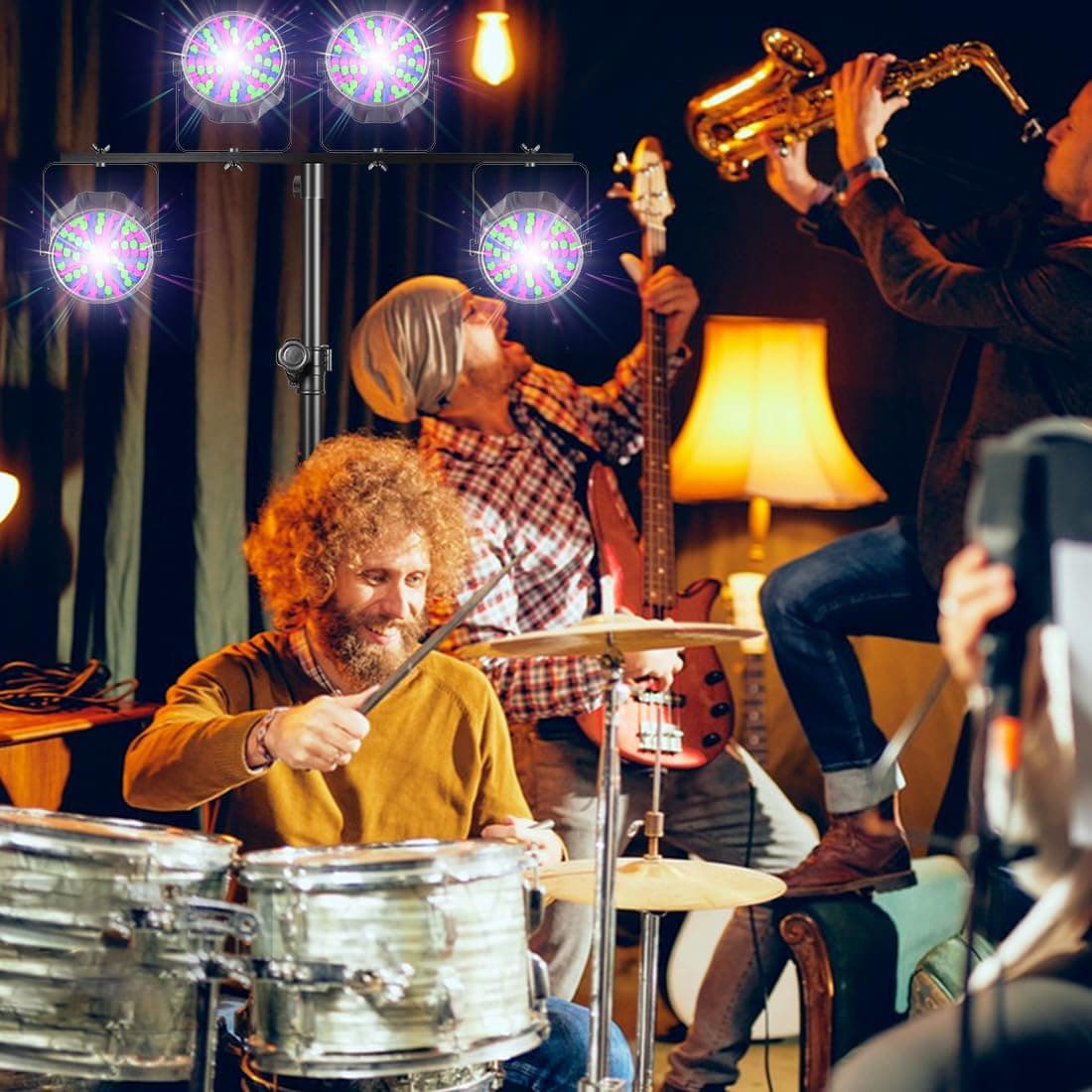 Alt View 4. FINEAK - 49-114in Adjustable T-Bar DJ Light Tripod Stand - Heavy Duty Portable for Stage Bar Par Light - Black.