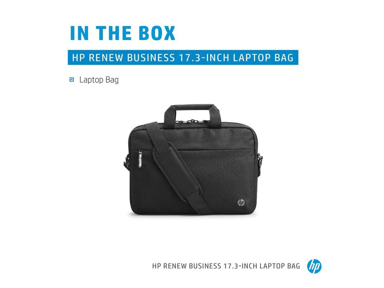 IN THE BOX  
HP RENEW BUSINESS 17.3-INCH LAPTOP BAG  
- Laptop Bag  

HP RENEW BUSINESS 17.3-INCH LAPTOP BAG