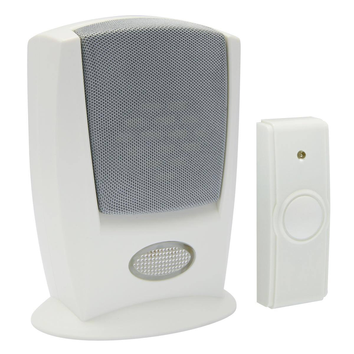 IQ America - Wireless Battery Operated Portable Visual and Audible Chime Alert w Button Hearing Impaired - White